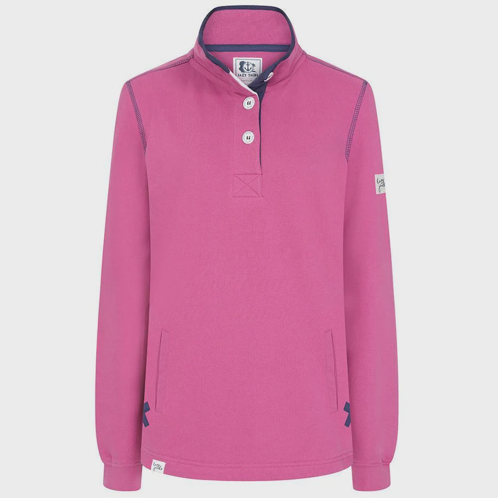 LJ5 Button Neck Plain Sweatshirt - Raspberry
