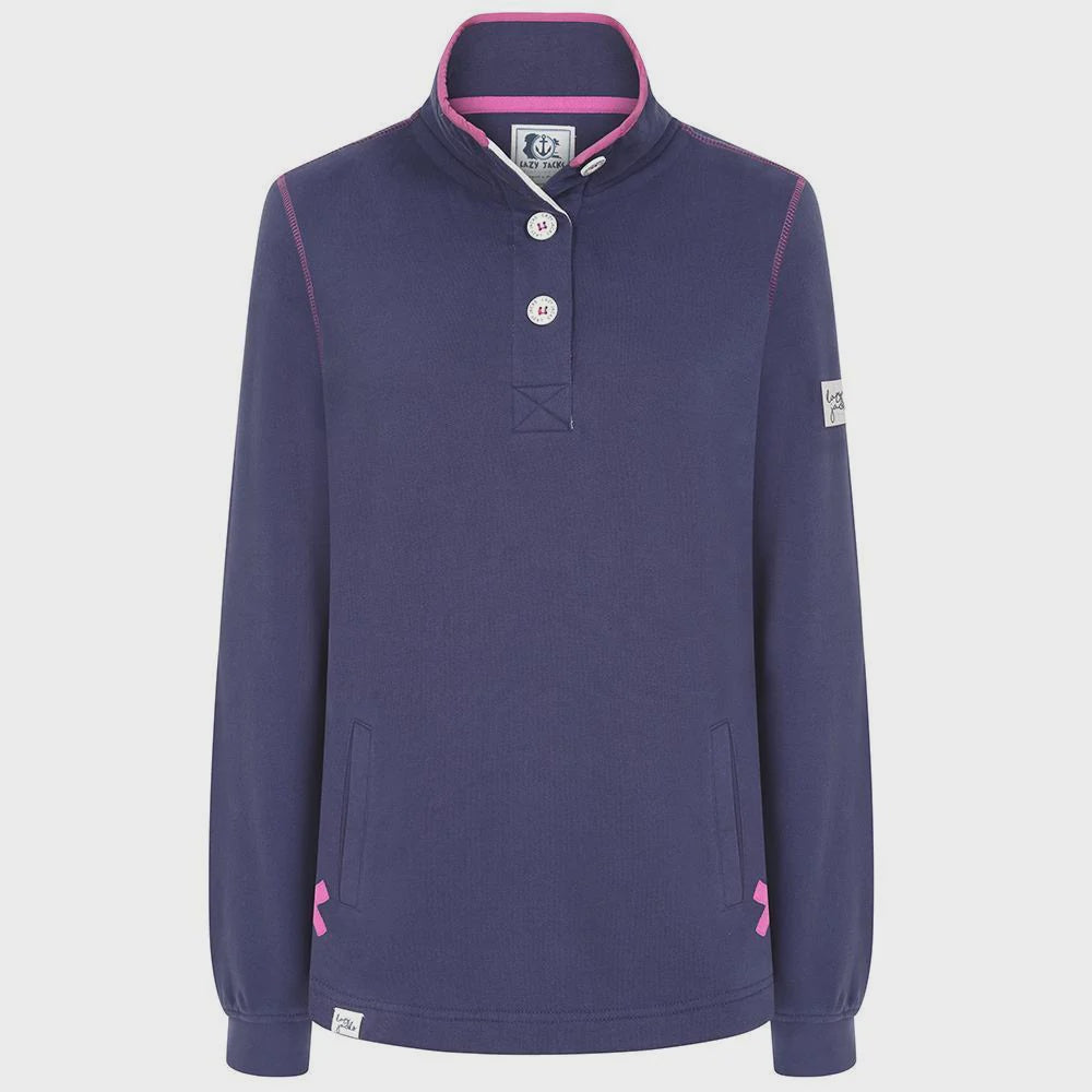 LJ5 Button Neck Plain Sweatshirt - Twilight