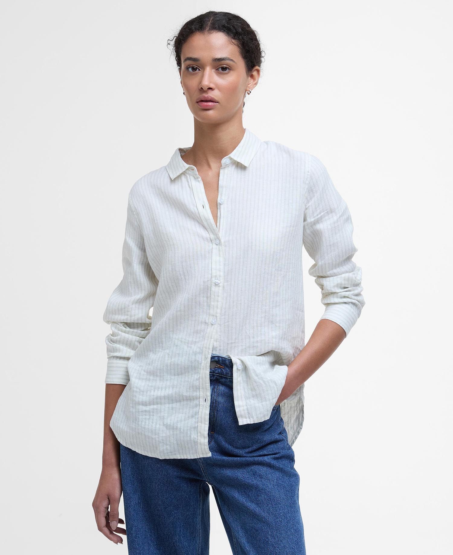 Marine Relaxed Long-Sleeved Shirt - Pale Aqua Stripe