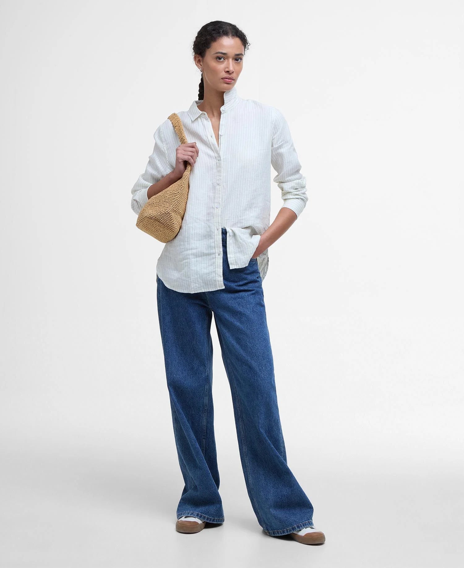 Marine Relaxed Long-Sleeved Shirt - Pale Aqua Stripe