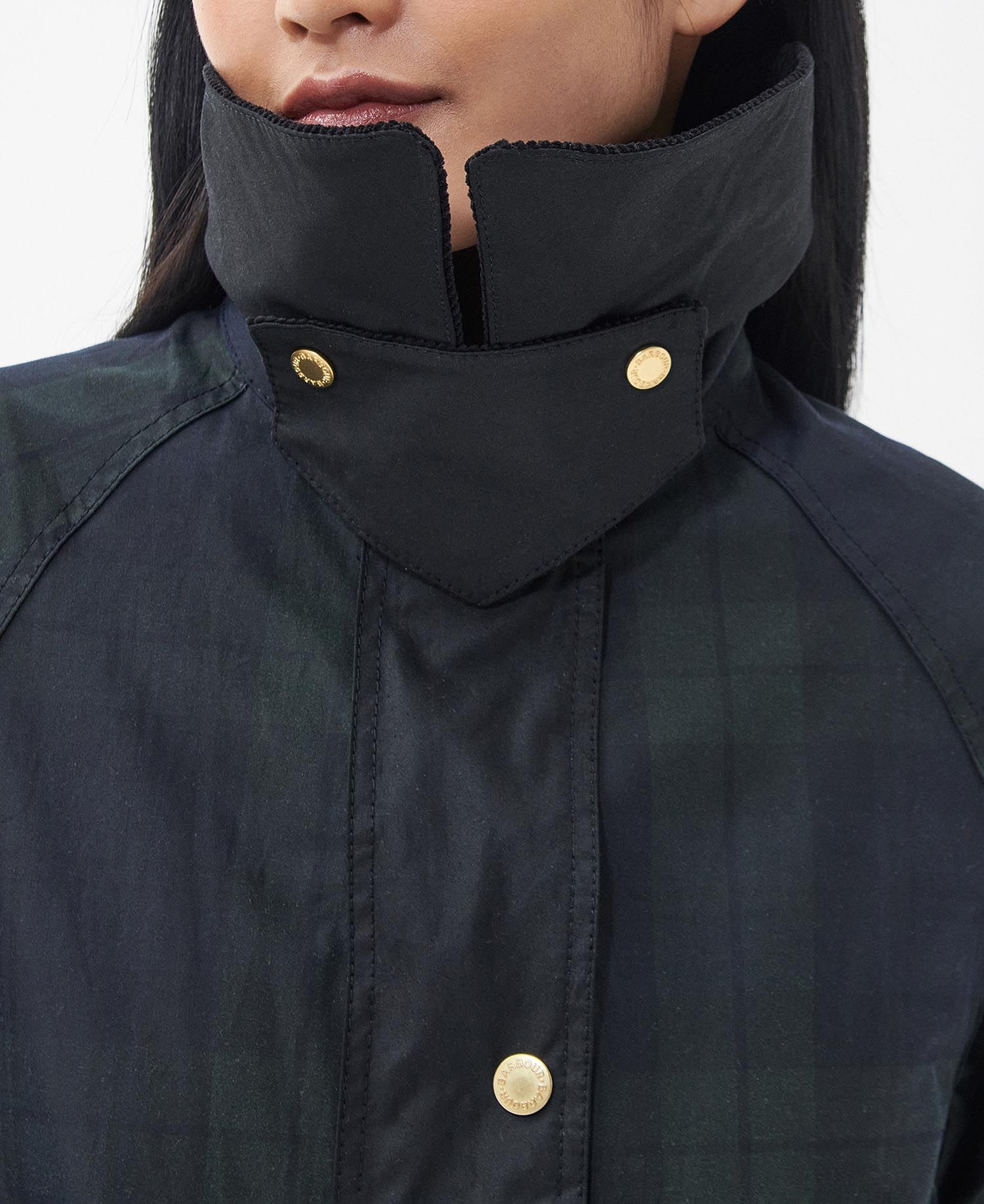 Printed Townfield Wax Jacket - Black/Sage Tartan