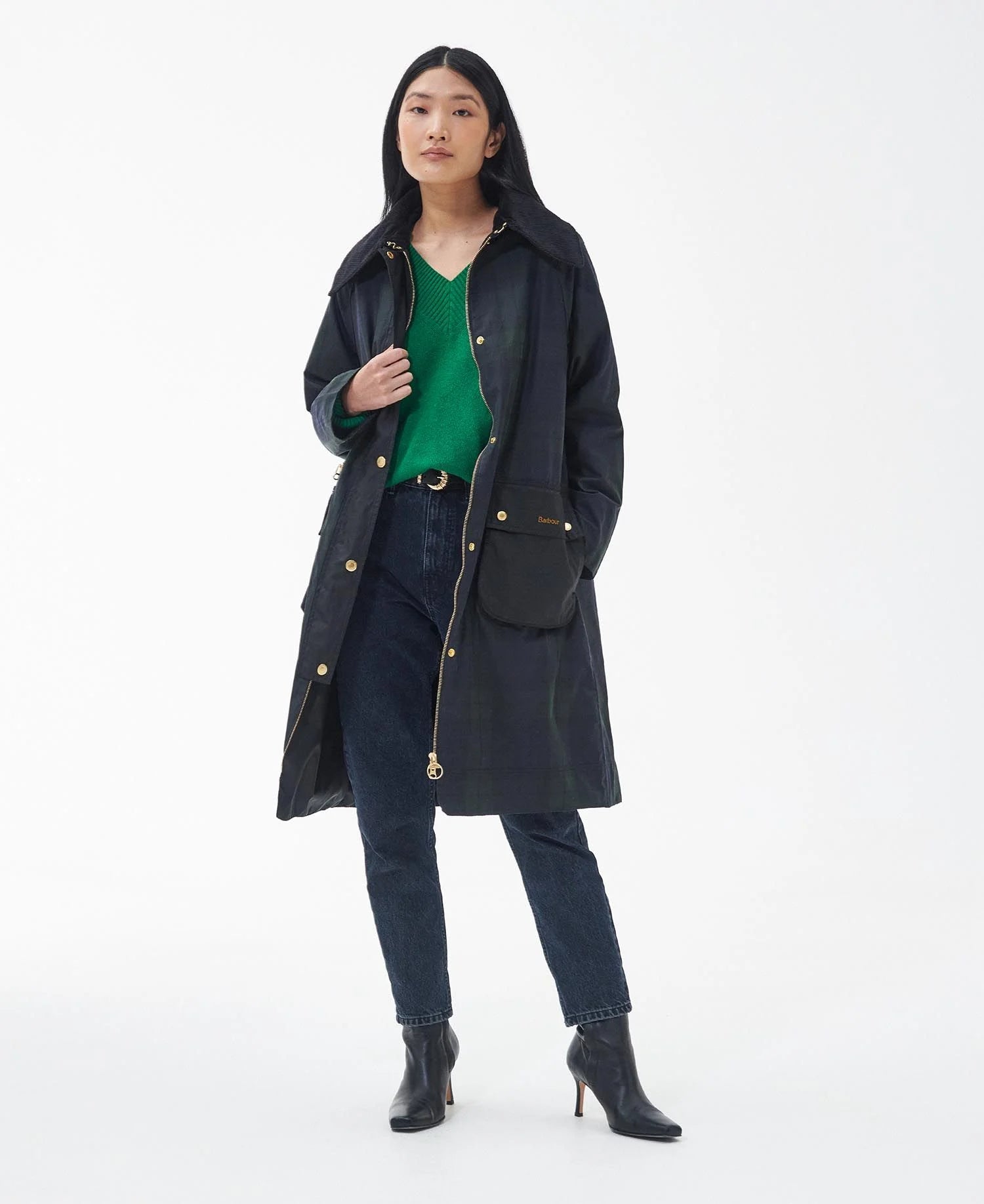 Printed Townfield Wax Jacket - Black/Sage Tartan