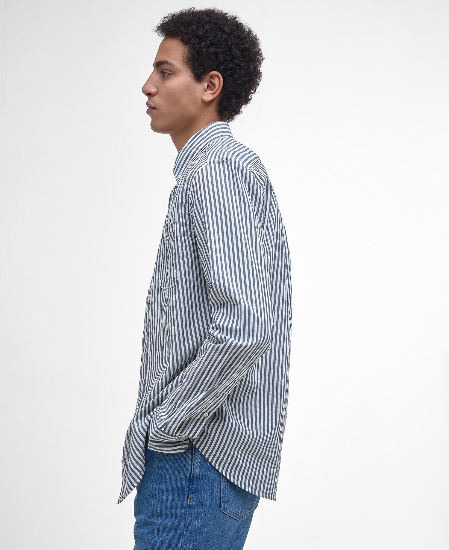 Cresswell Seersucker Tailored Long-Sleeved Shirt - Navy