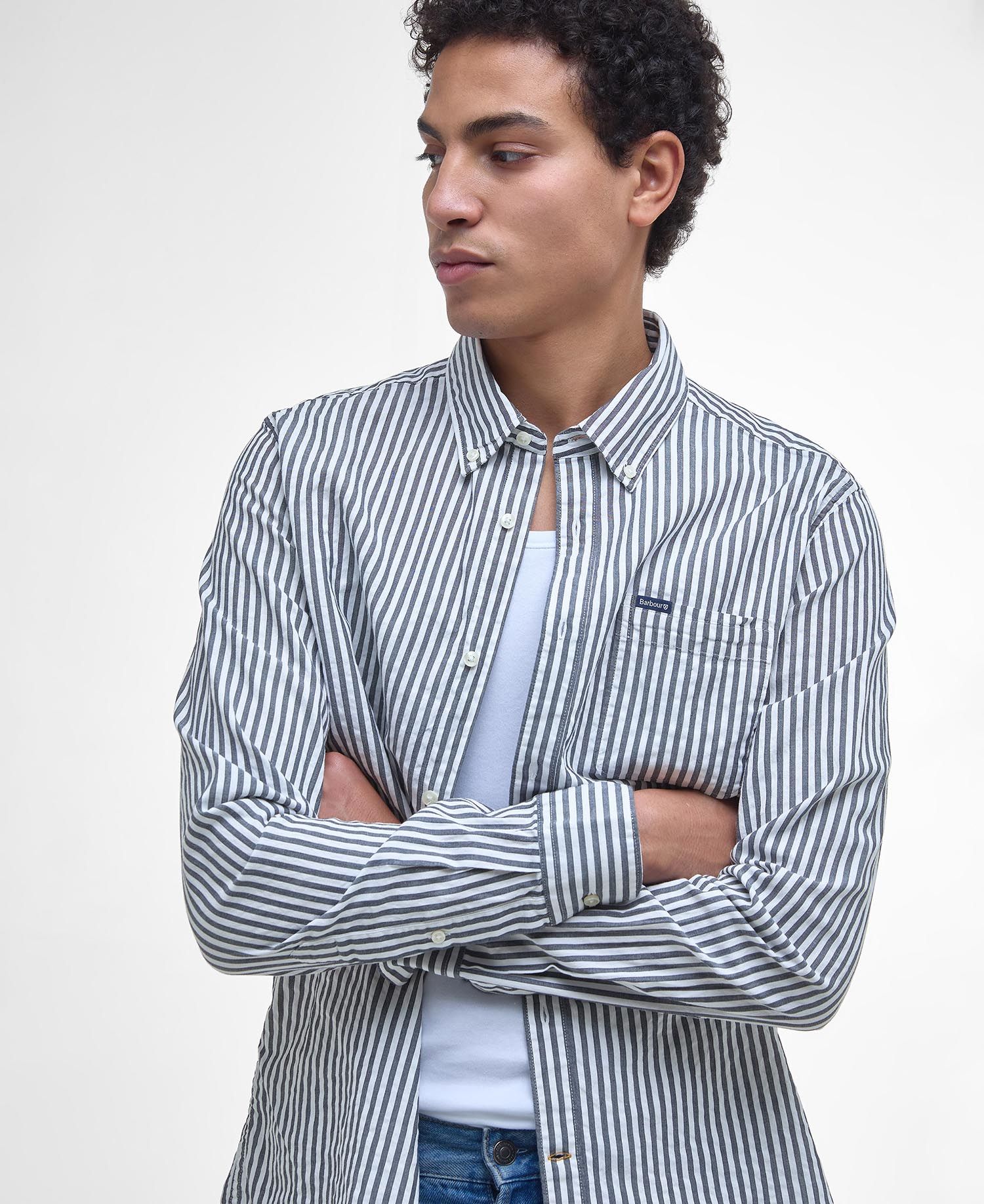 Cresswell Seersucker Tailored Long-Sleeved Shirt - Navy
