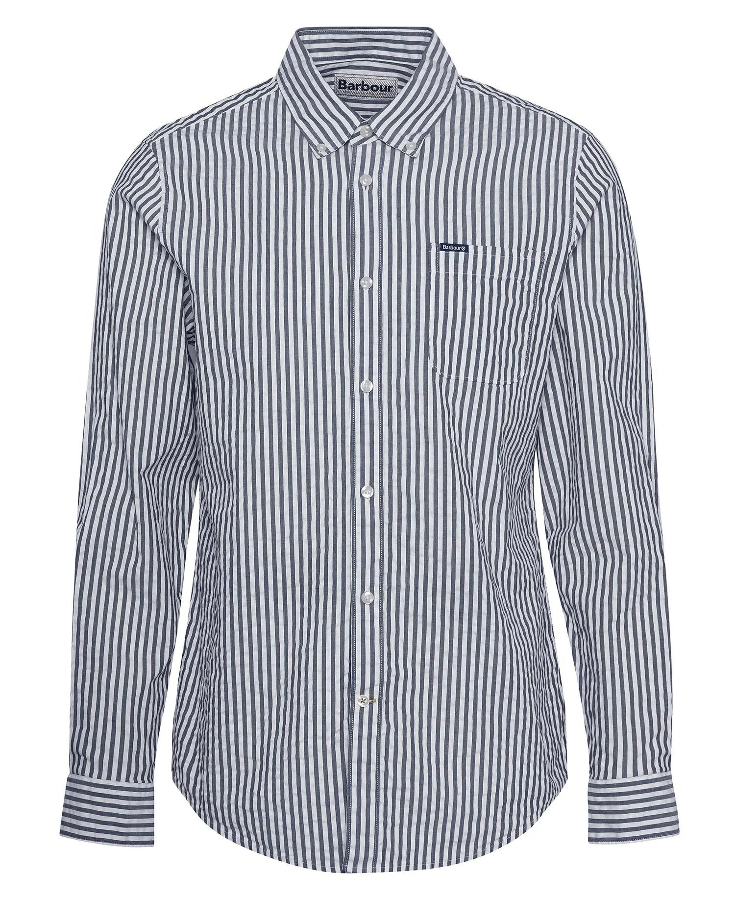 Cresswell Seersucker Tailored Long-Sleeved Shirt - Navy