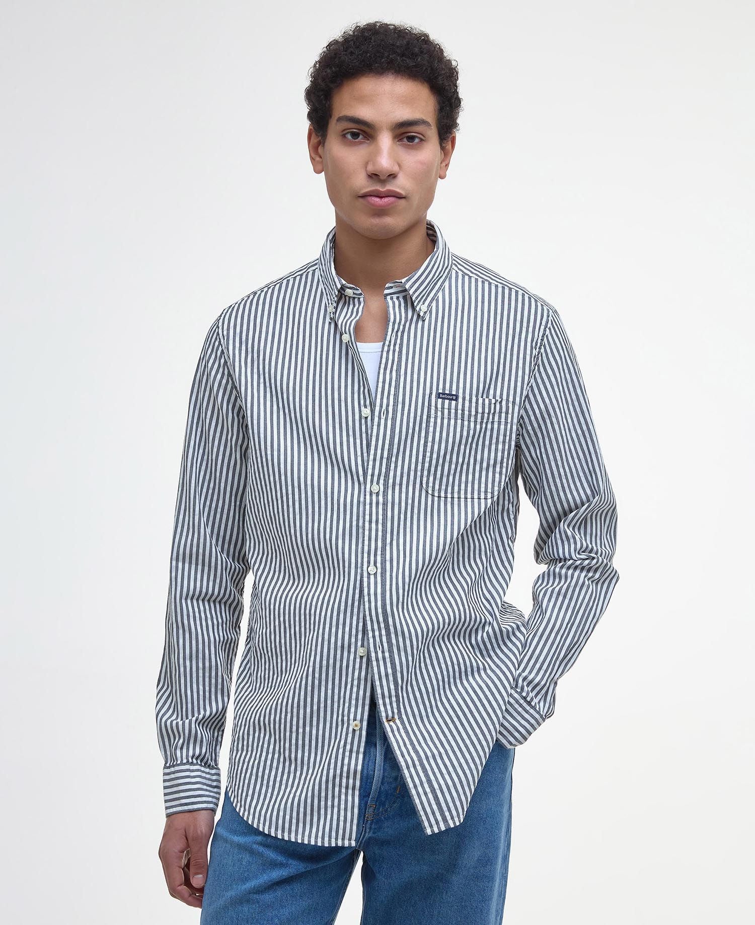 Cresswell Seersucker Tailored Long-Sleeved Shirt - Navy