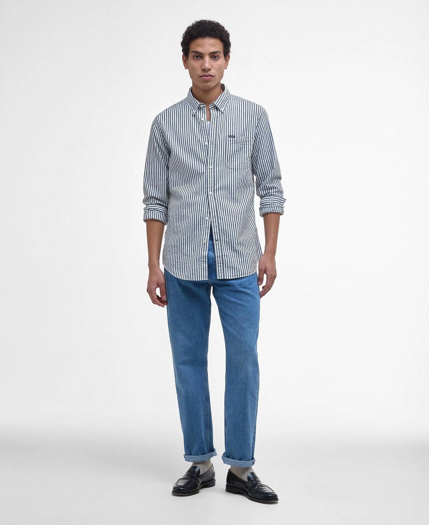 Cresswell Seersucker Tailored Long-Sleeved Shirt - Navy