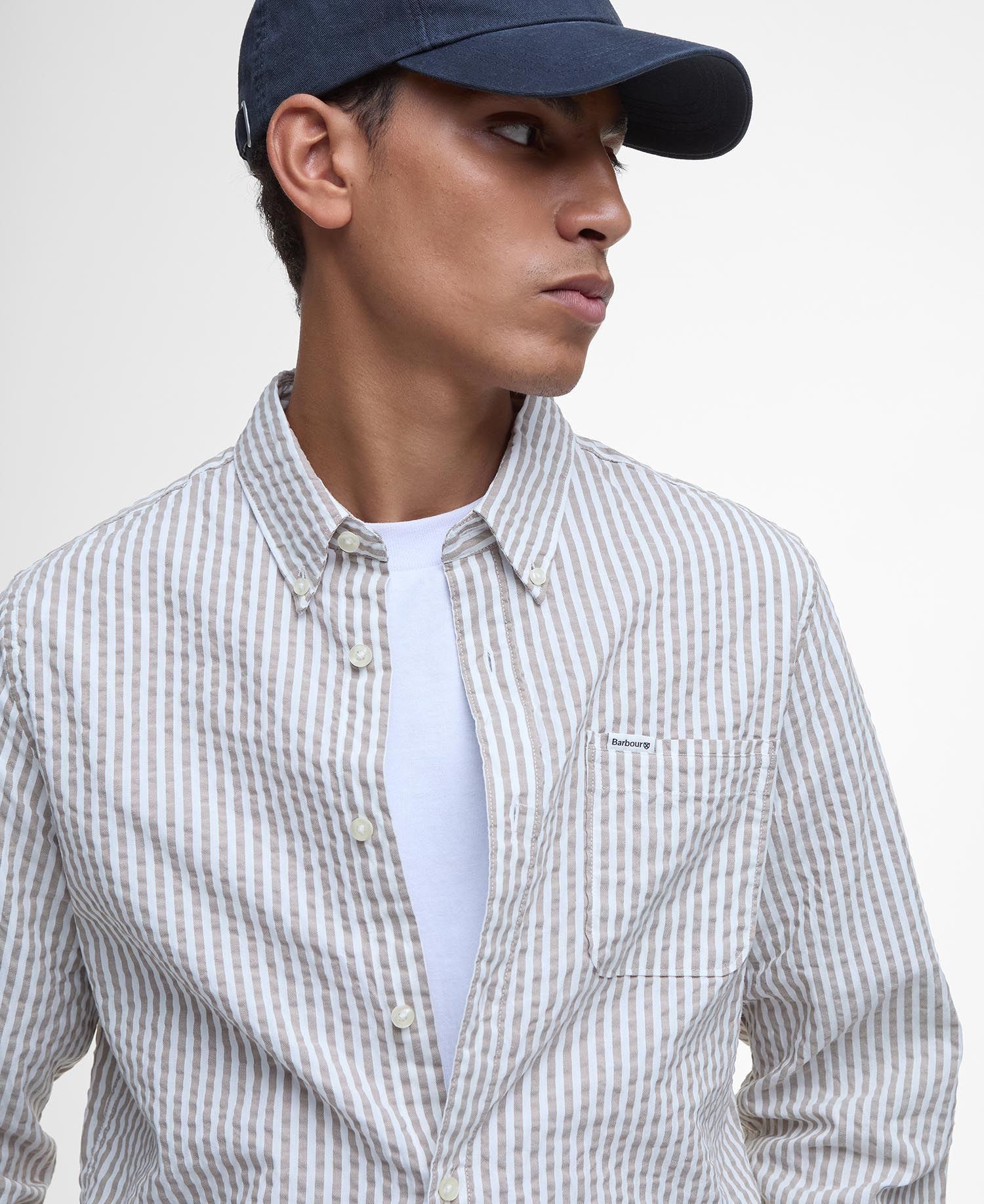 Cresswell Seersucker Tailored Long-Sleeved Shirt - Stone