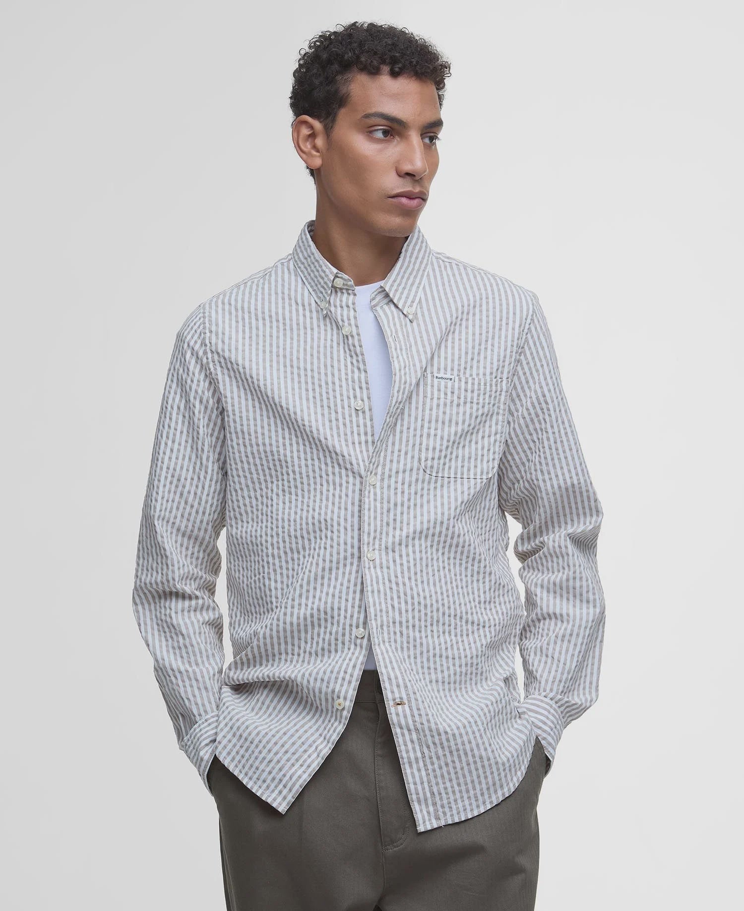 Cresswell Seersucker Tailored Long-Sleeved Shirt - Stone