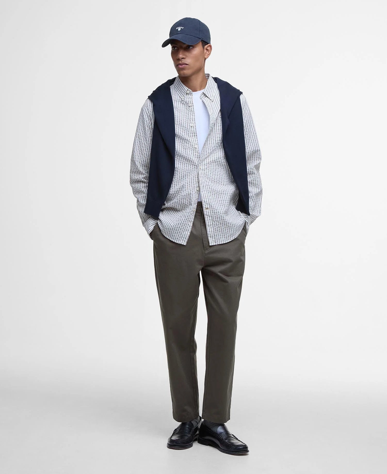 Cresswell Seersucker Tailored Long-Sleeved Shirt - Stone