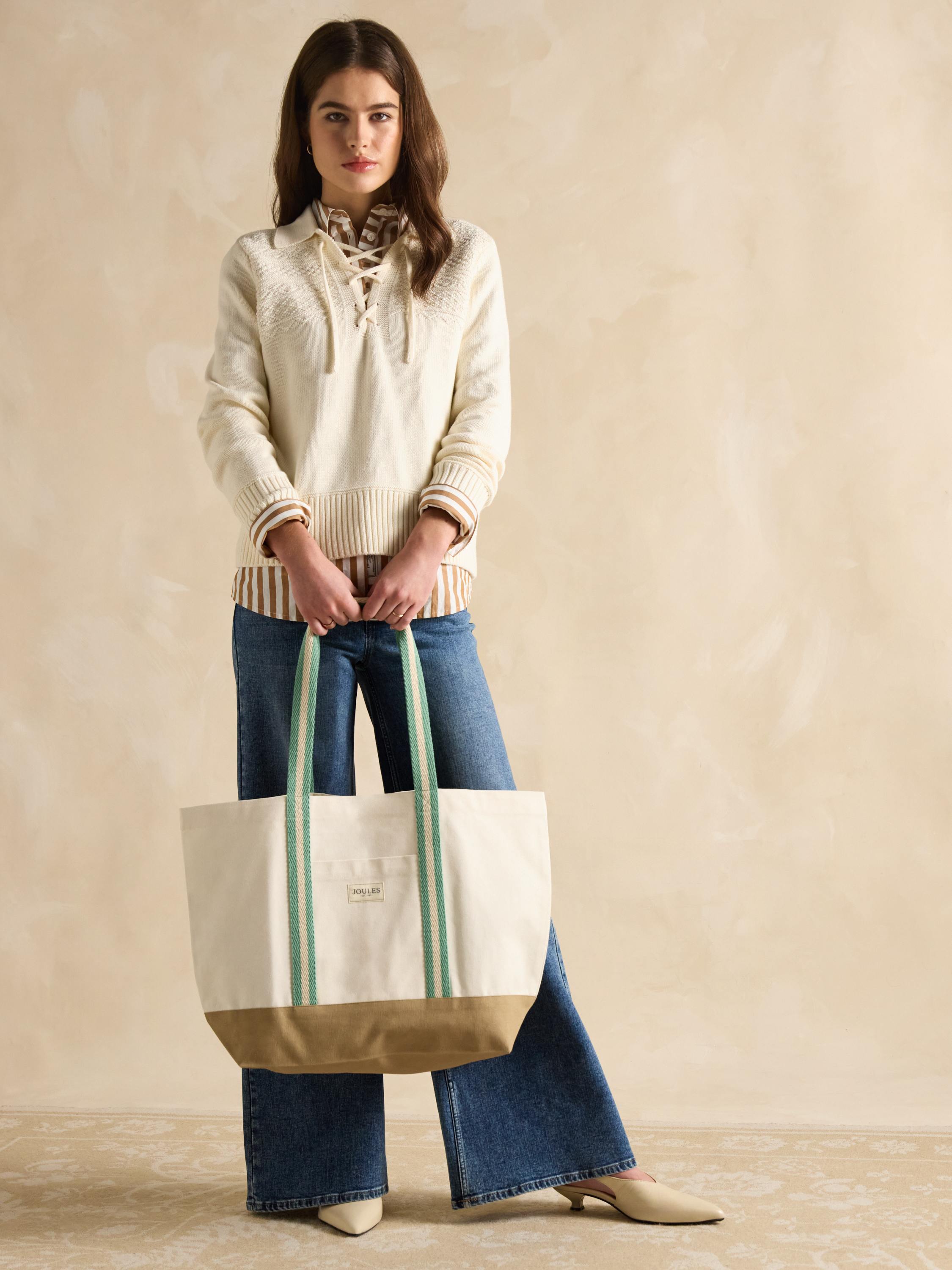 Promenade Neutral Canvas Beach Bag