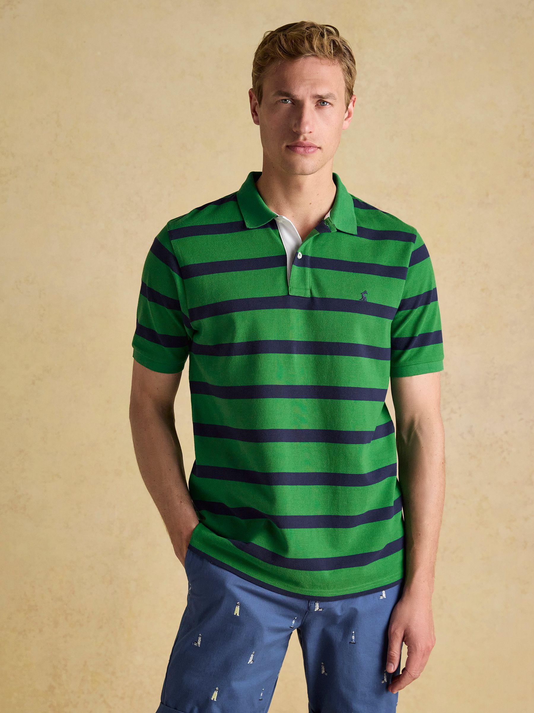 Woody Green Stripe Cotton Pique Polo Shirt