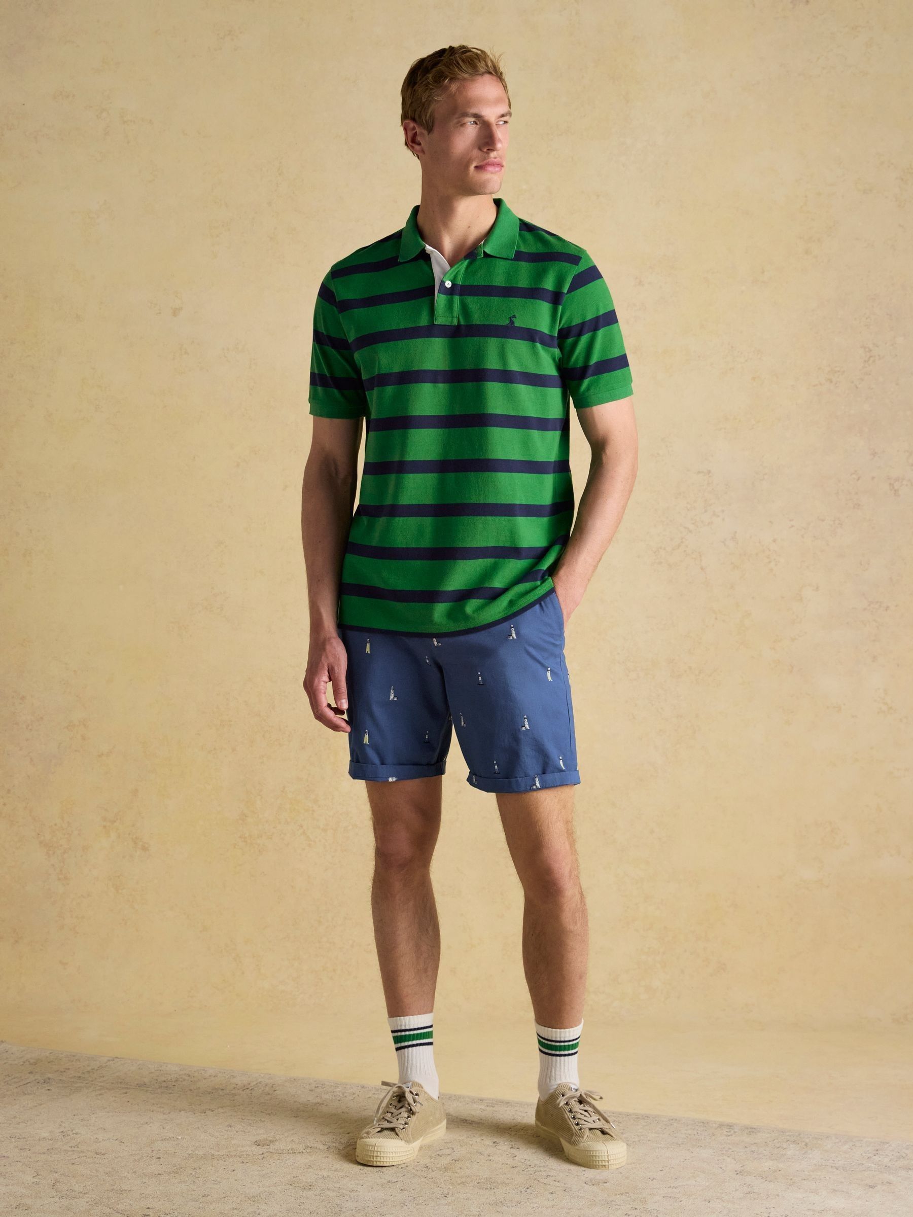 Woody Green Stripe Cotton Pique Polo Shirt