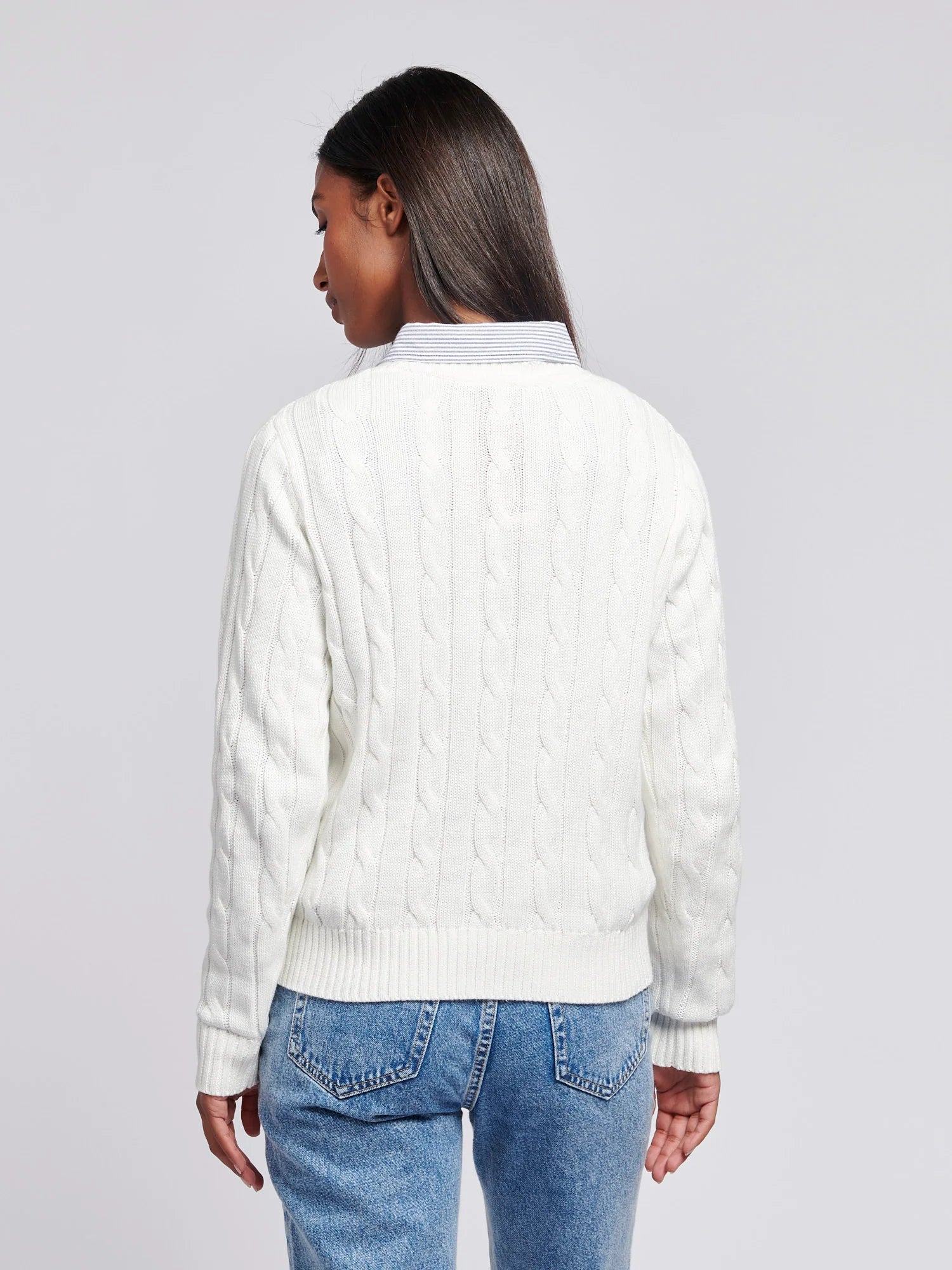 Womens Crew Neck Cable Jumper in Marshmallow