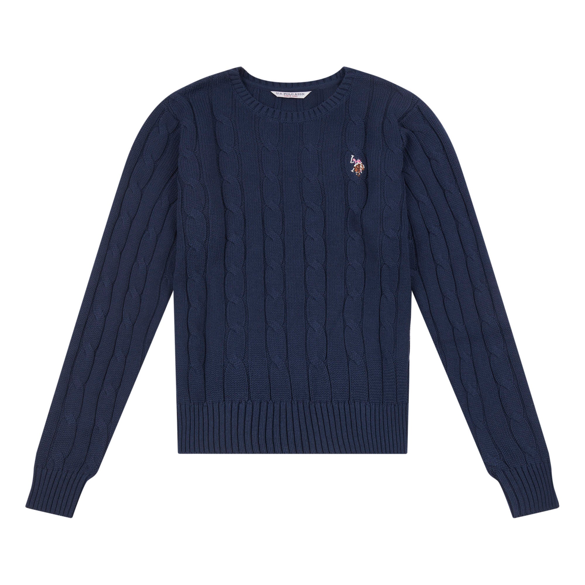 Womens Crew Neck Cable Jumper in Navy Iris