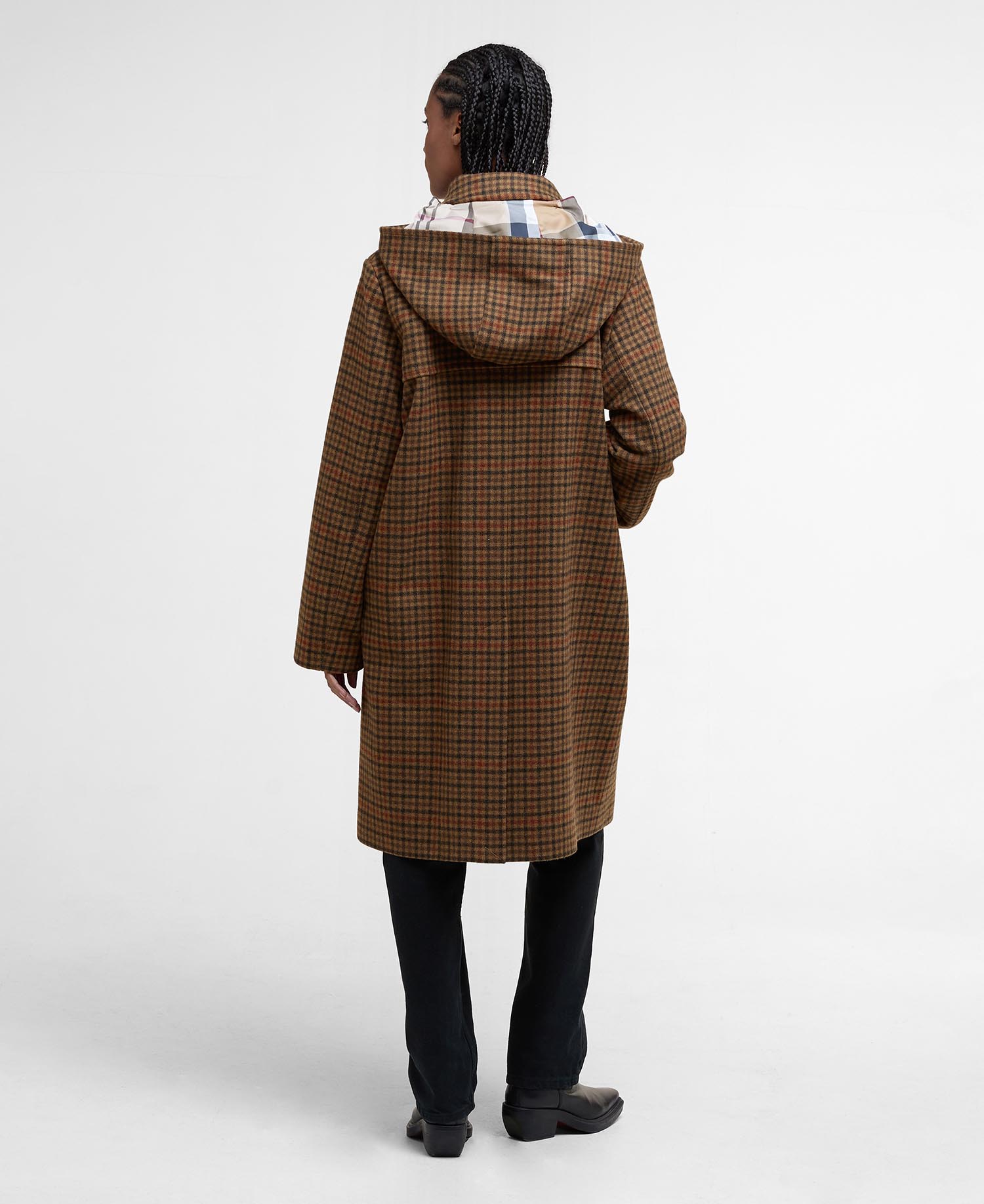 Melody Check Wool Duffle Coat - Brown/Orange Check/Hessian Tartan