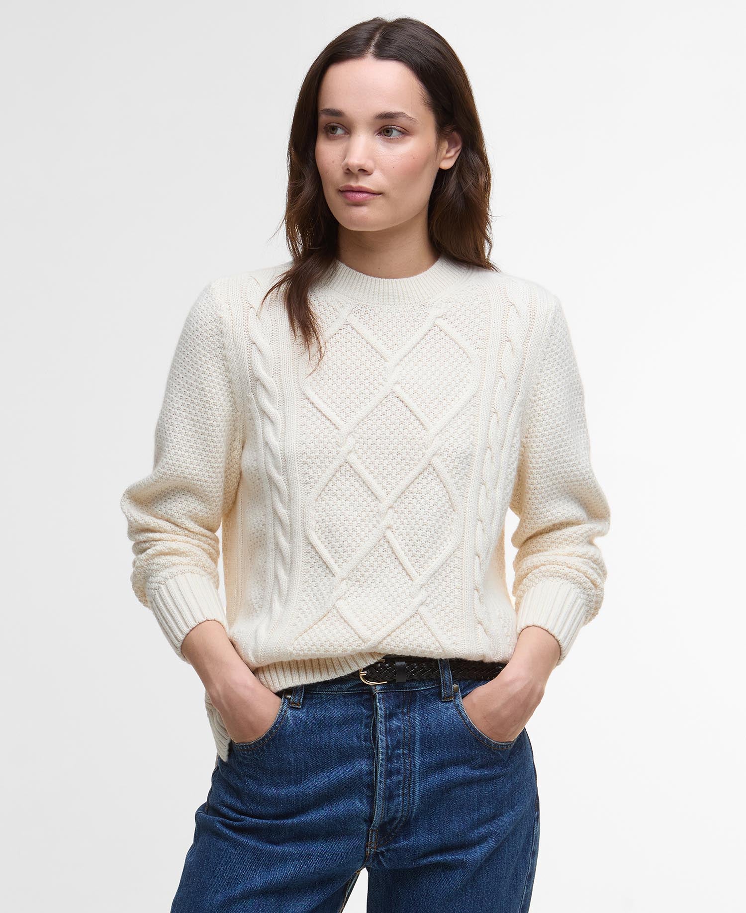 Burne Argyle Crew Neck Jumper - Ecru