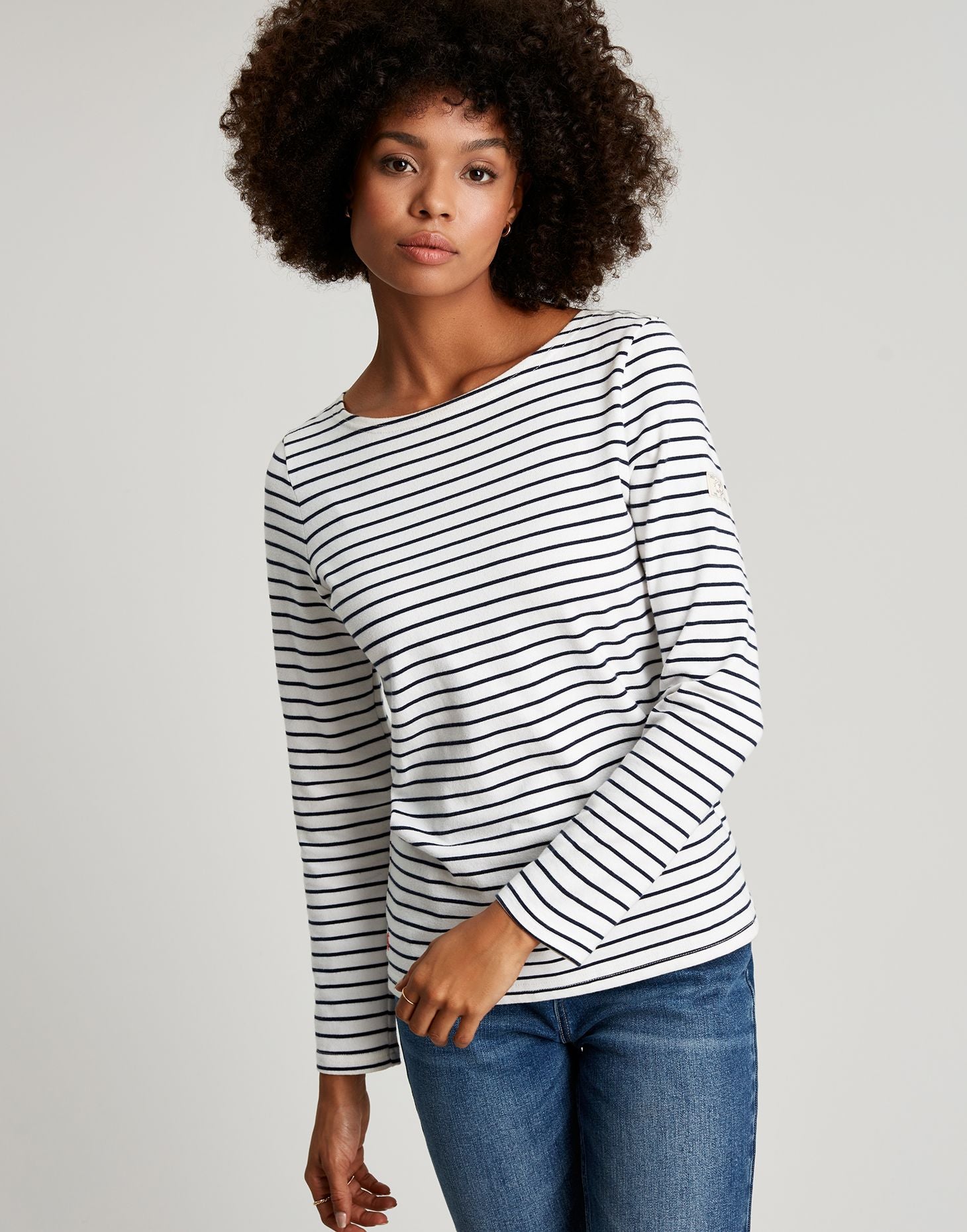 Harbour Long Sleeve Jersey Top - Cream Navy Stripe