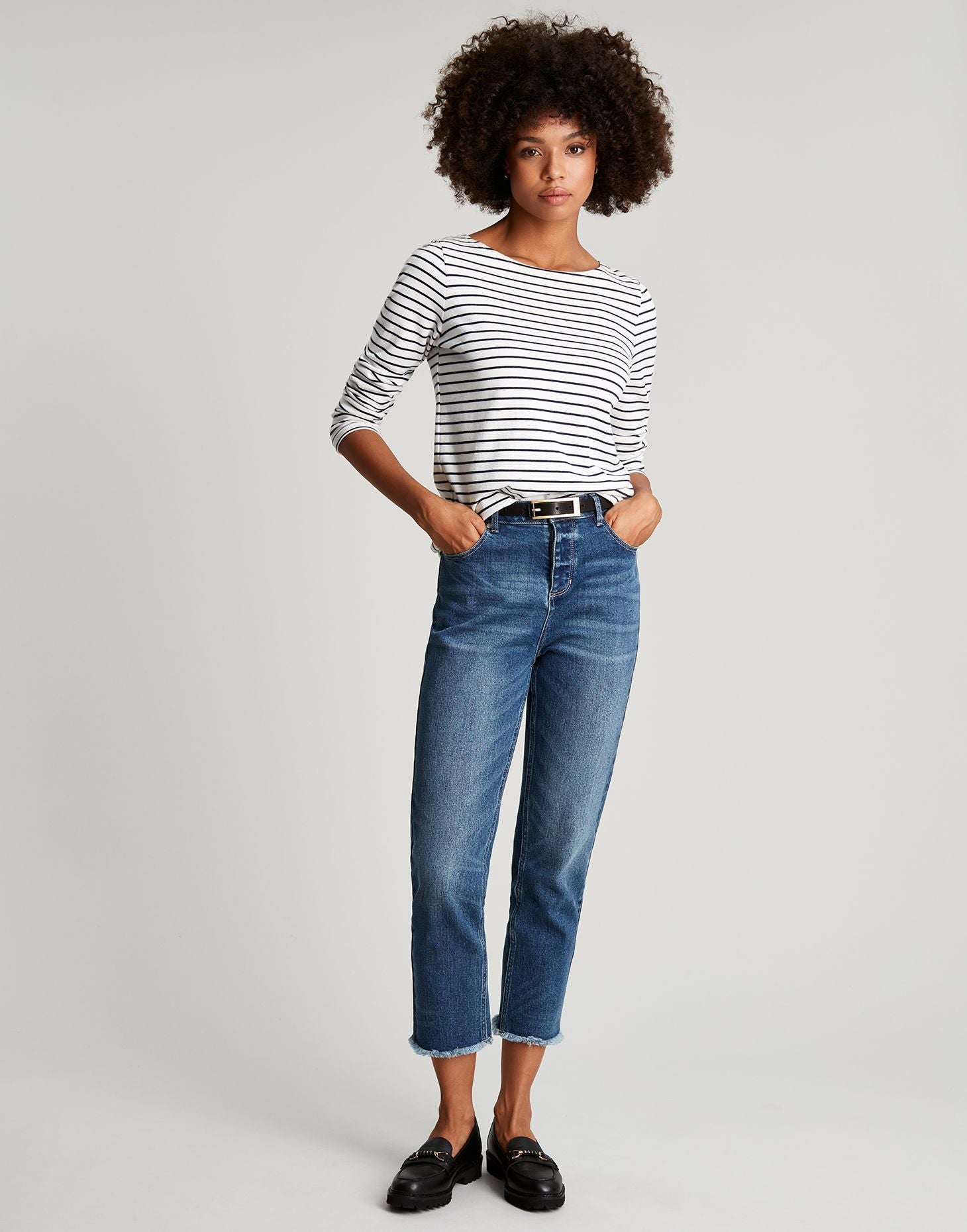 Harbour Long Sleeve Jersey Top - Cream Navy Stripe