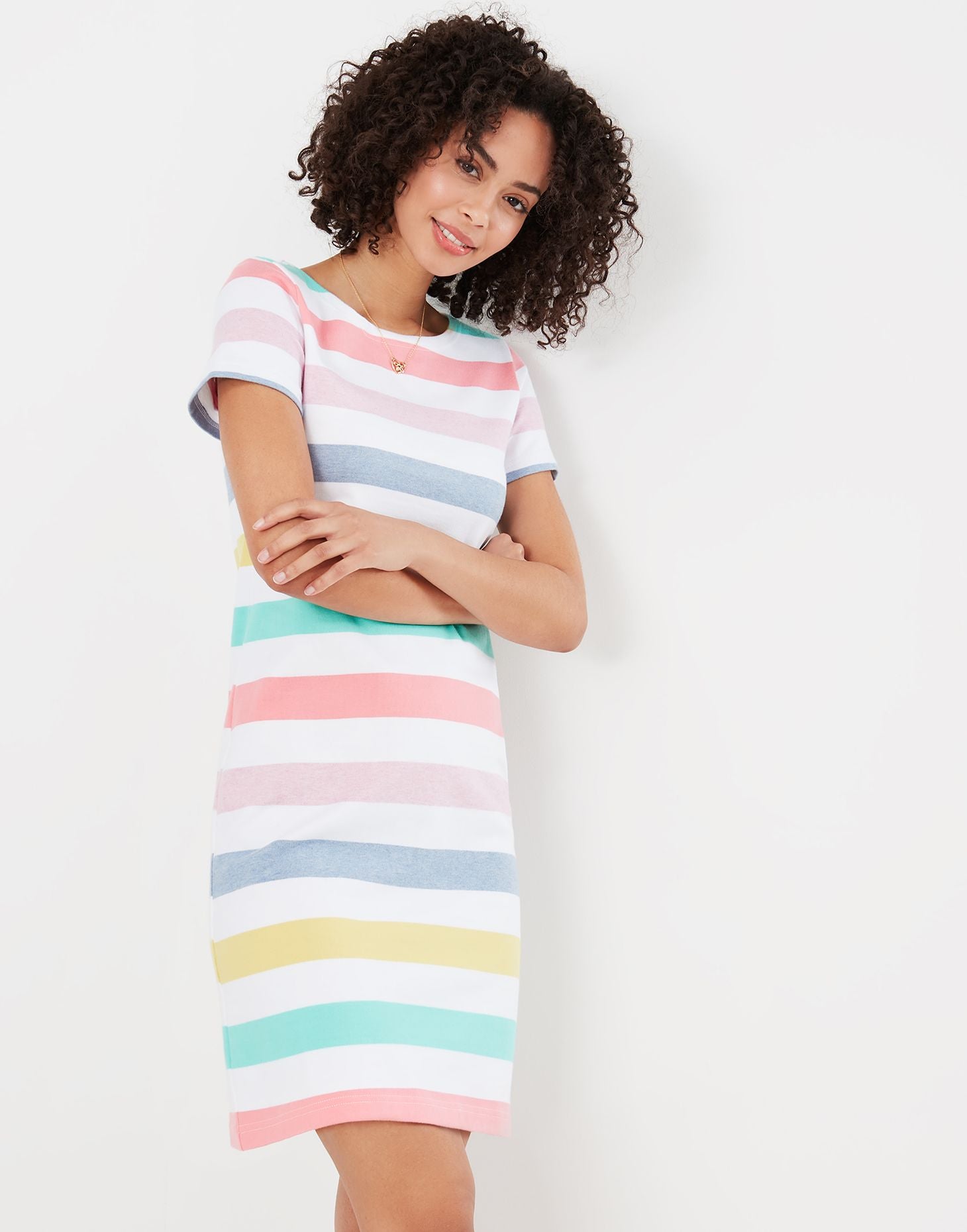 Riviera Stripe Short Sleeve Jersey Dress - Multi Stripe