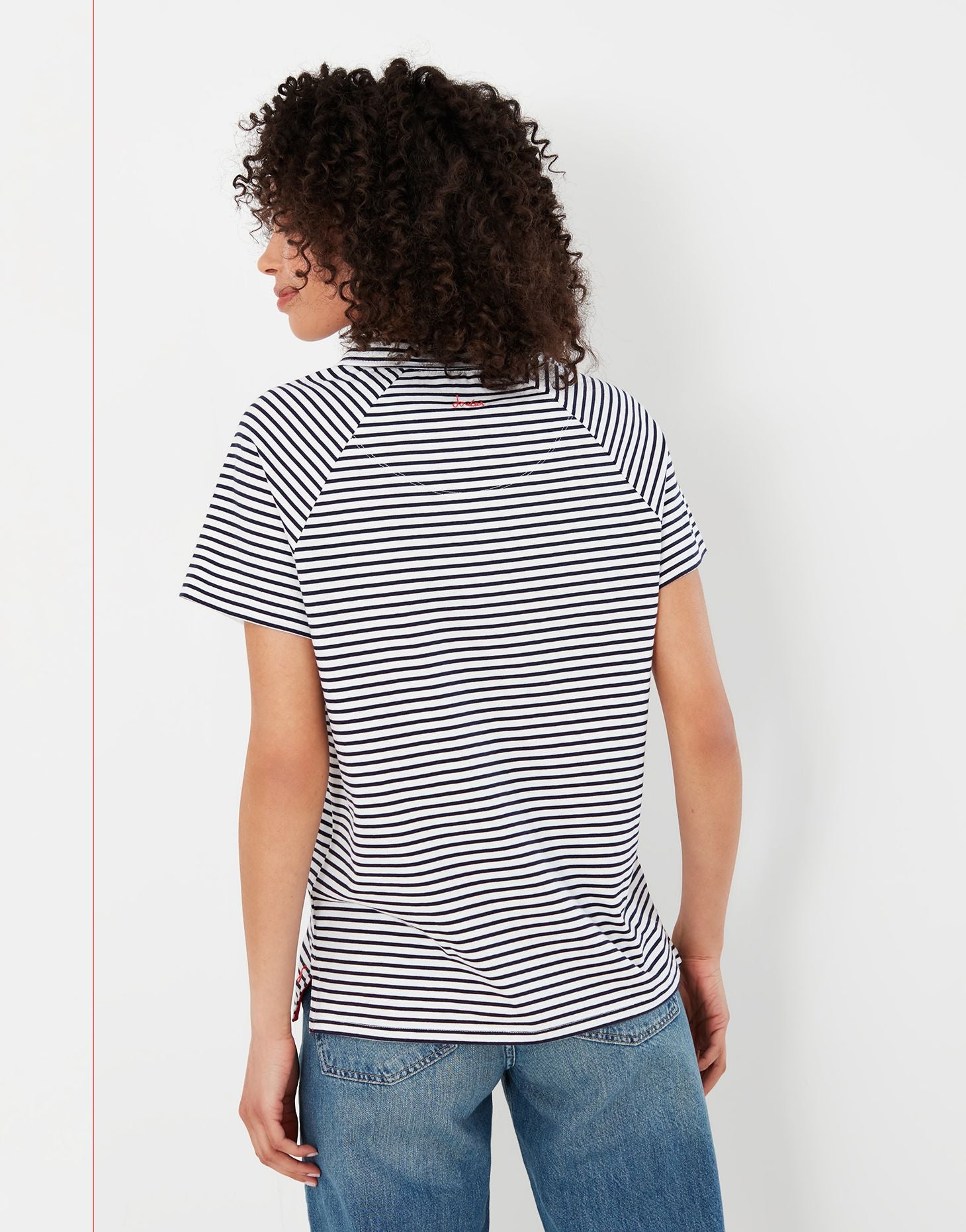 Bridgette Short Raglan Sleeve Polo Shirt - Cream Navy Stripe