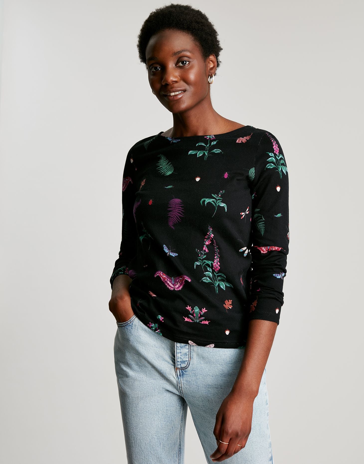 Harbour Print Long Sleeve Jersey Top - Black Midnight Beasts