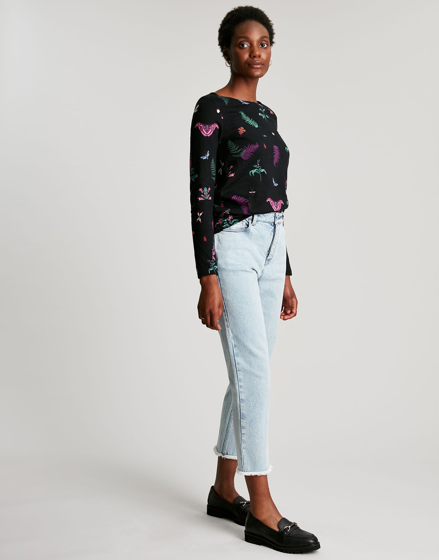 Harbour Print Long Sleeve Jersey Top - Black Midnight Beasts