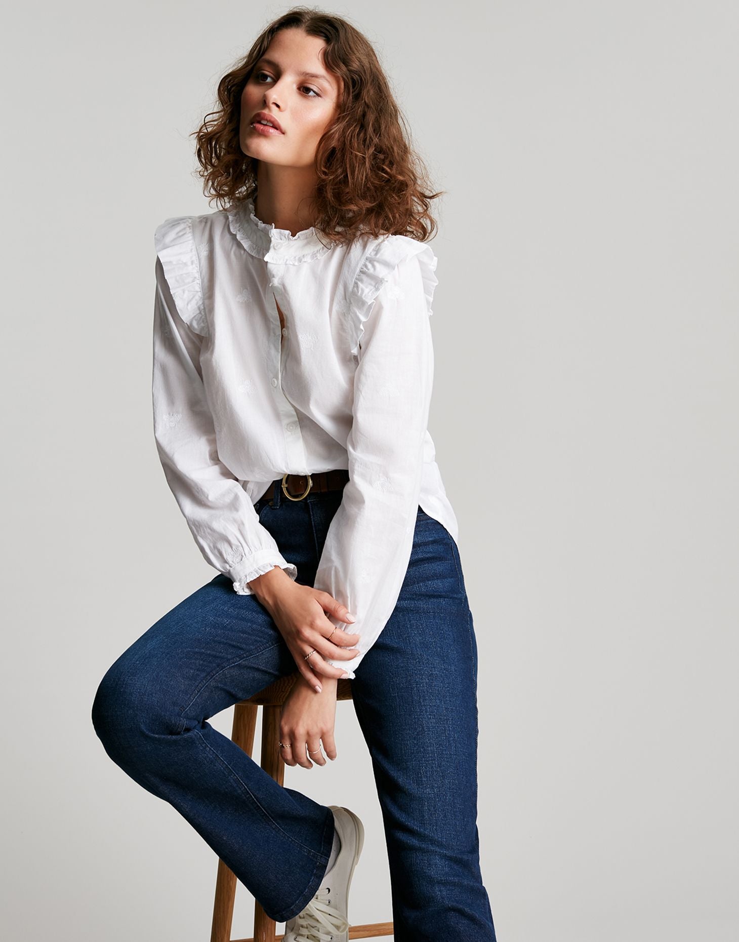 Naomi Button Through Blouse - White Bee