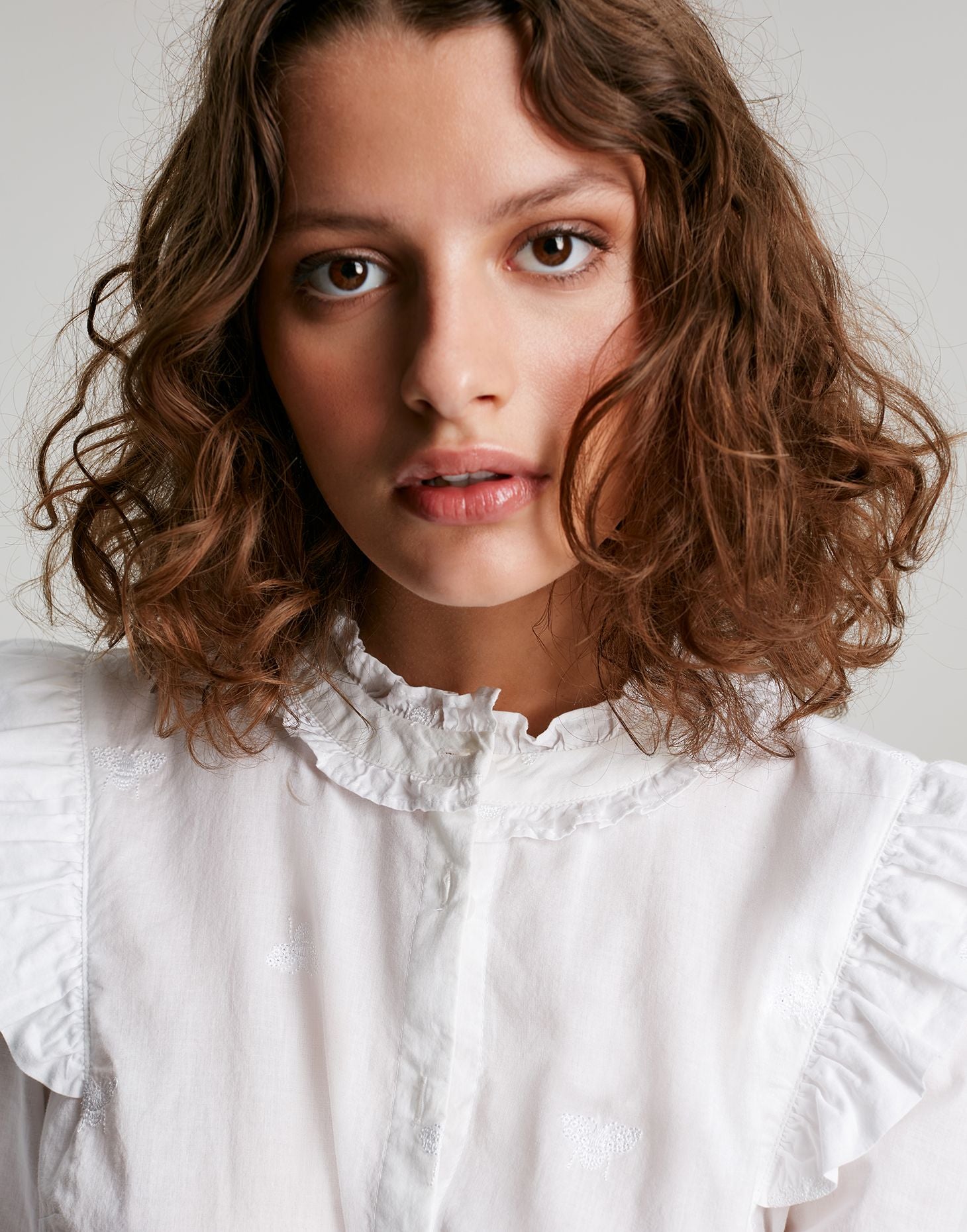Naomi Button Through Blouse - White Bee