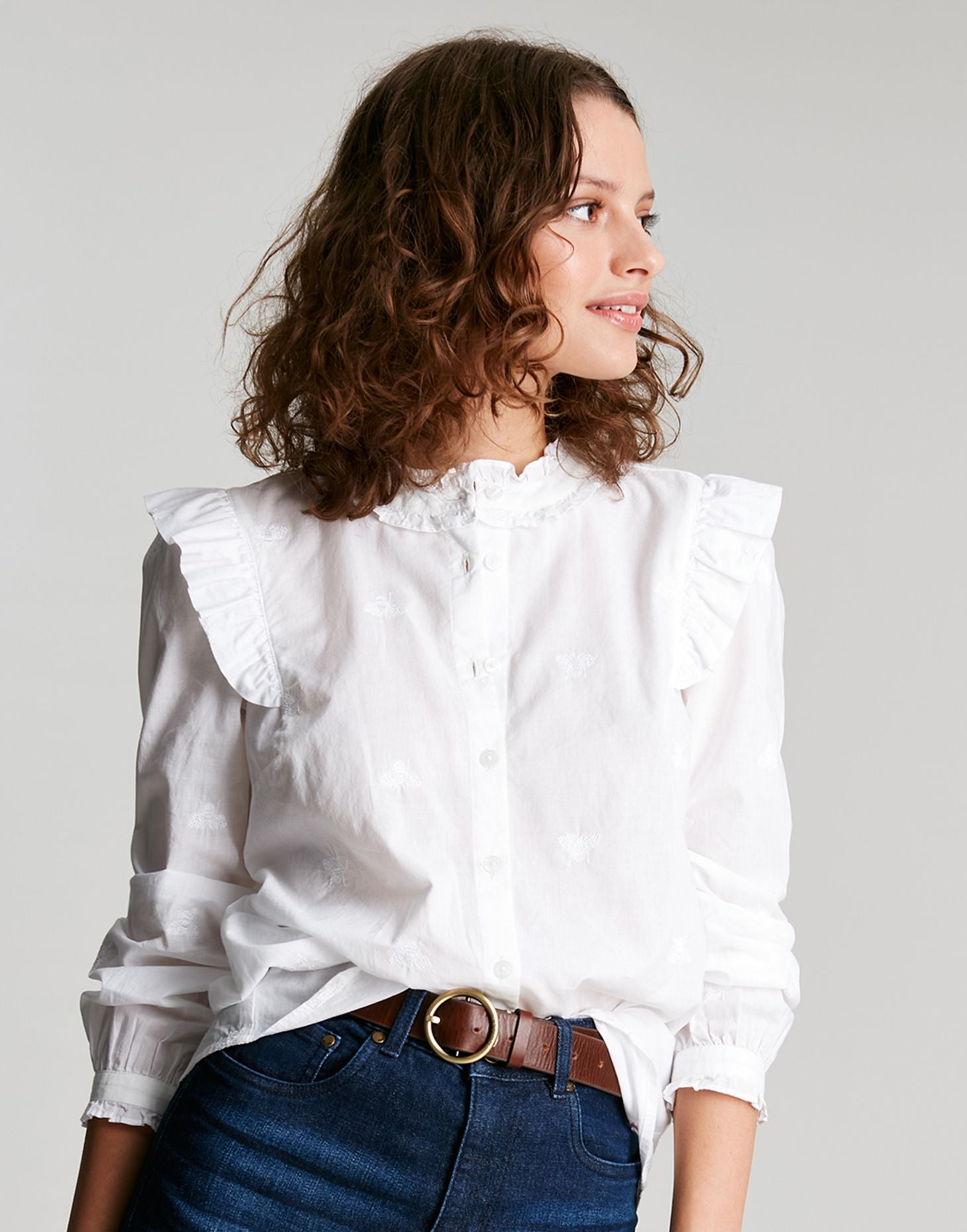 Naomi Button Through Blouse - White Bee