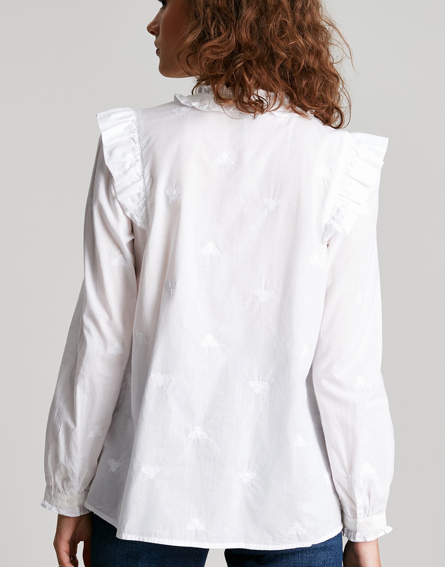 Naomi Button Through Blouse - White Bee