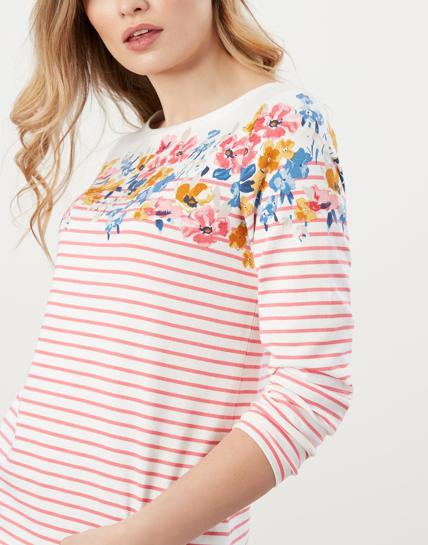 Harbour Print Long Sleeve Jersey Top - Engineered Floral Stripe