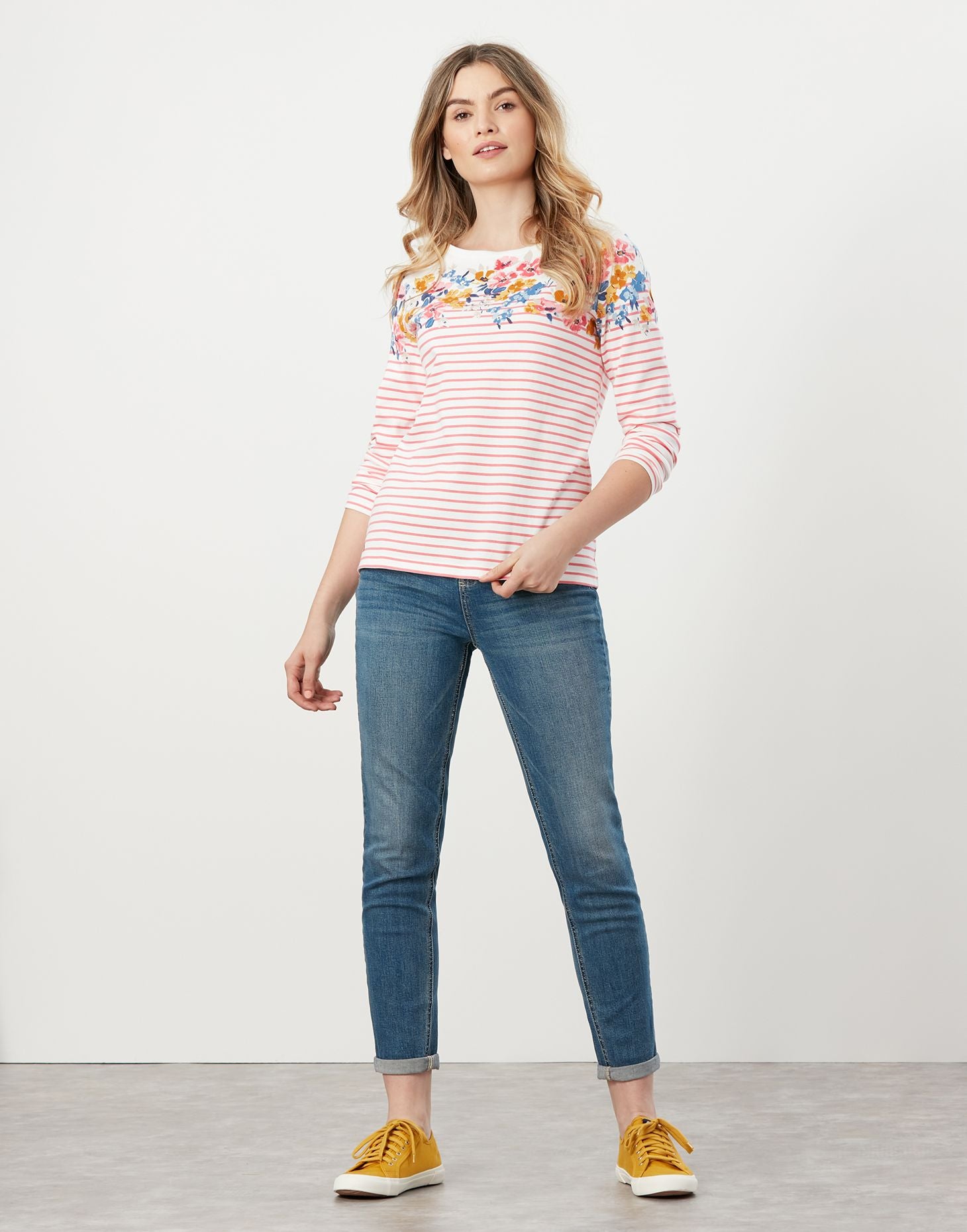 Harbour Print Long Sleeve Jersey Top - Engineered Floral Stripe