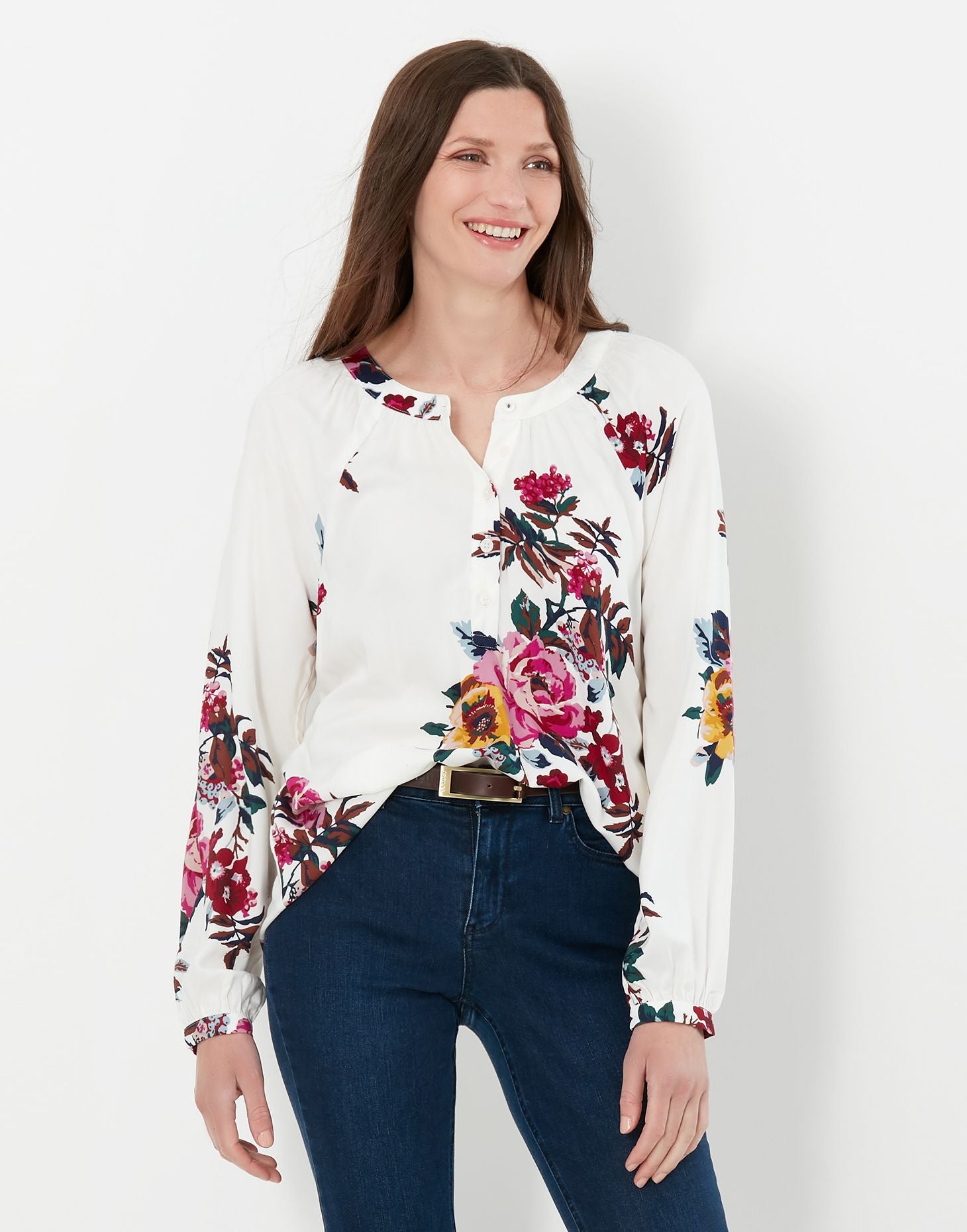 Rosamund Floral Print Long Sleeve Blouse - Cream Floral