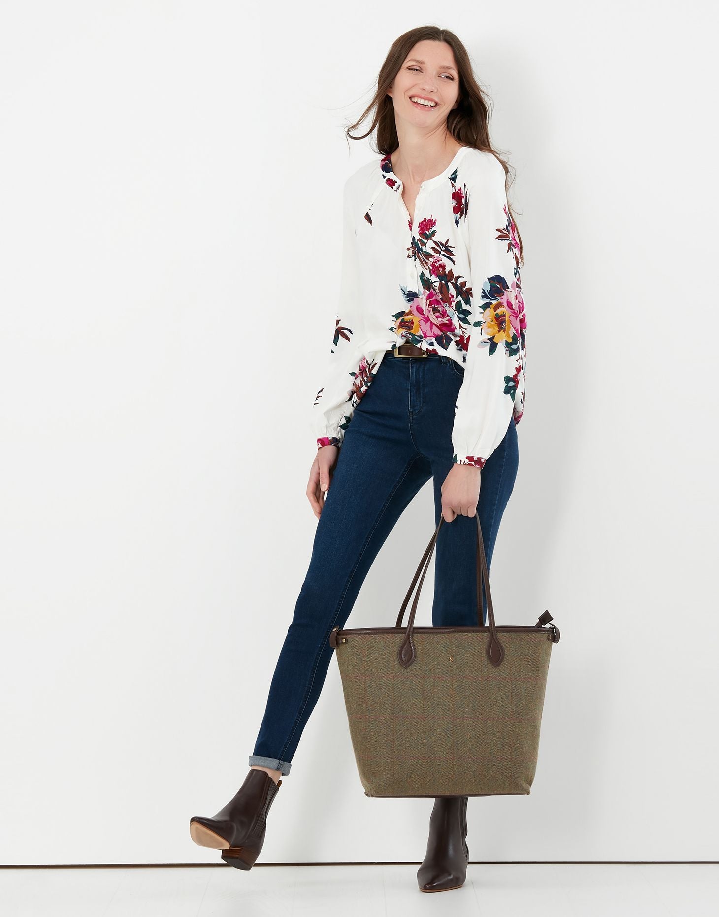 Rosamund Floral Print Long Sleeve Blouse - Cream Floral