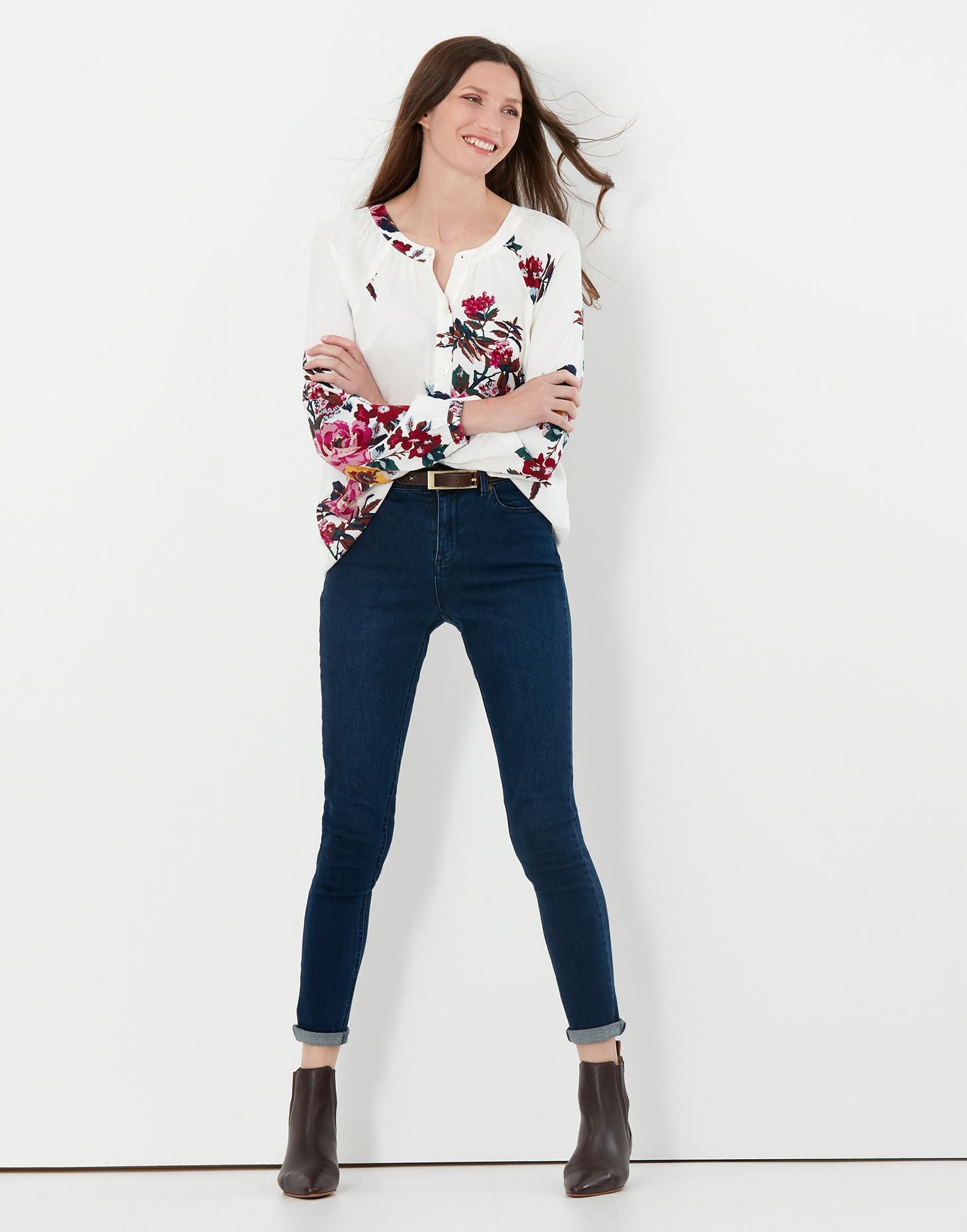 Rosamund Floral Print Long Sleeve Blouse - Cream Floral