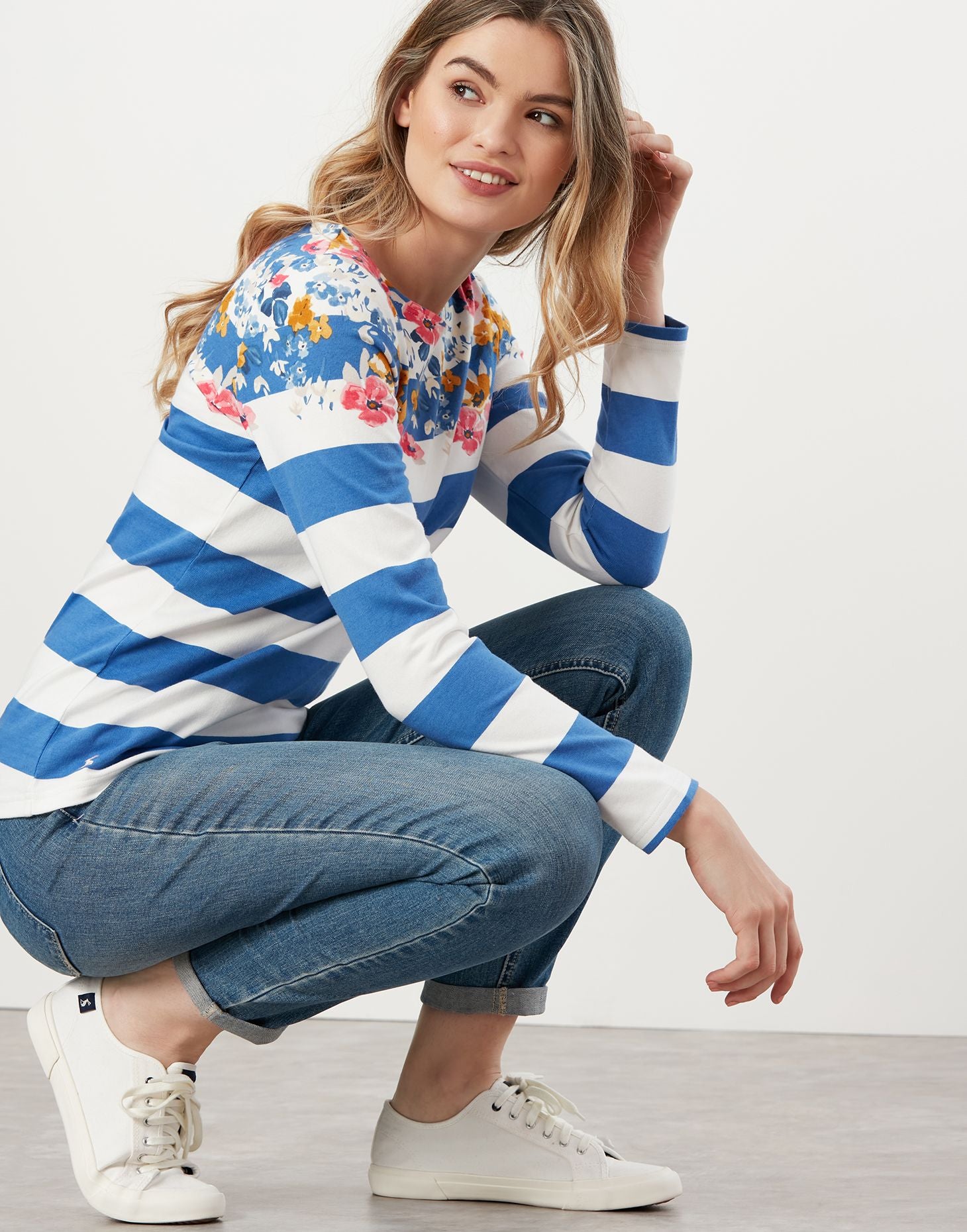 Harbour Print Long Sleeve Jersey Top - Meadow Border Stripe