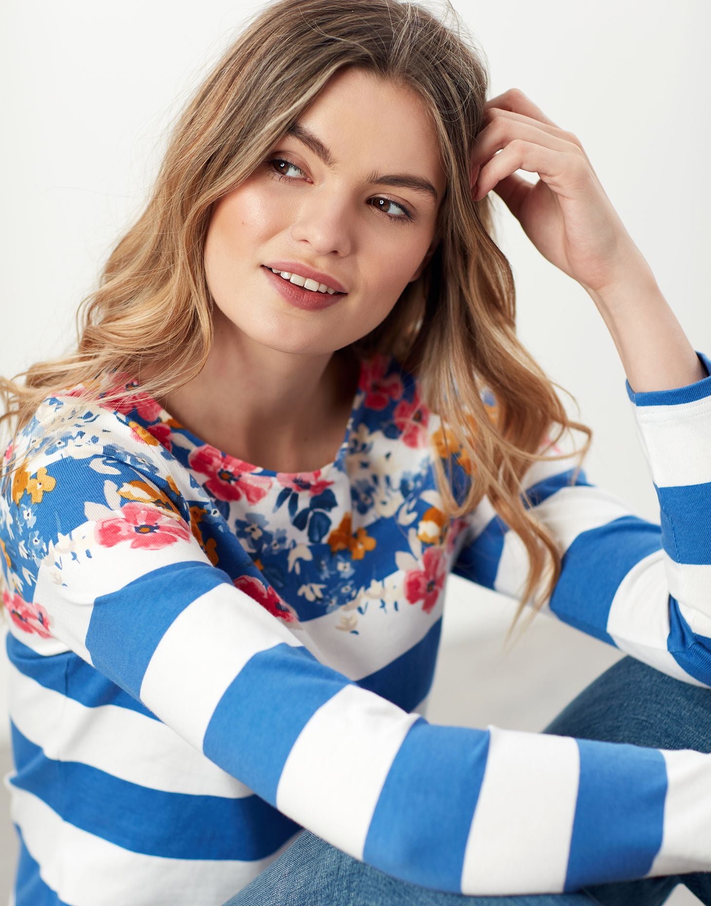 Harbour Print Long Sleeve Jersey Top - Meadow Border Stripe