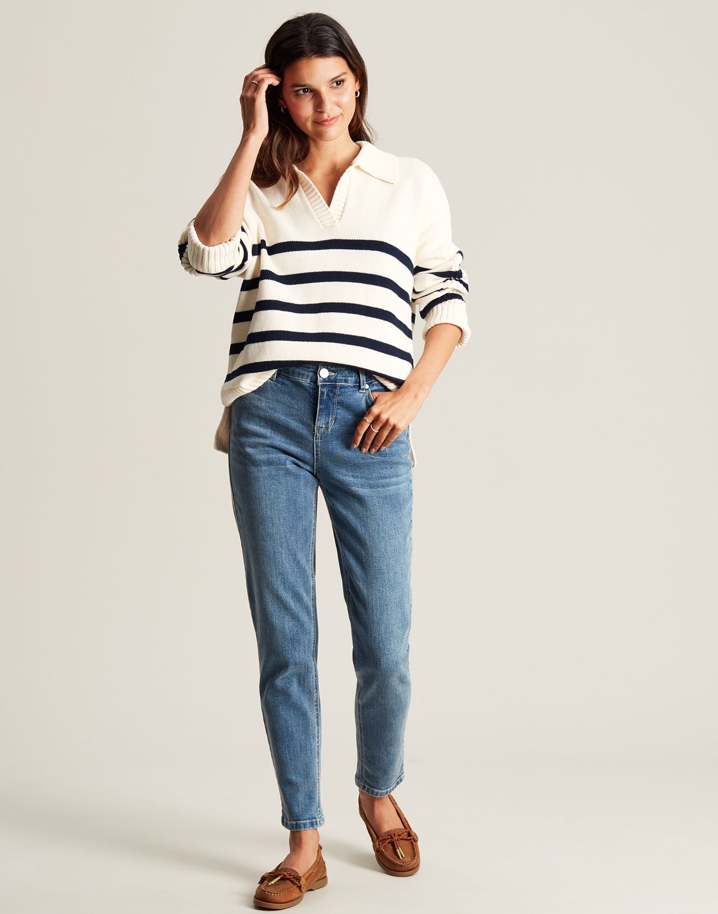 Emelia Collared Jumper - Navy Cream