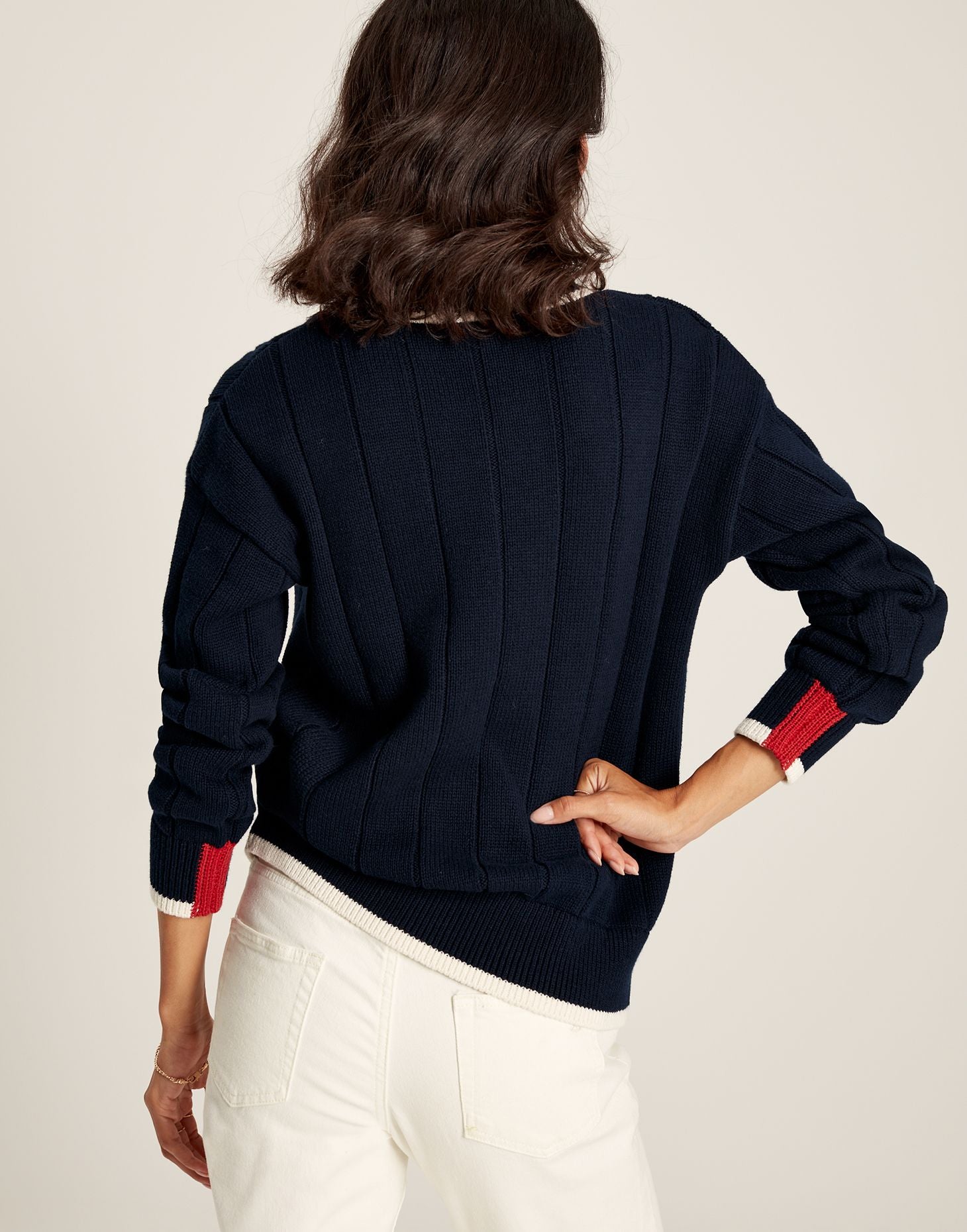 Dawson V-Neck Cricket Jumper - Navy Cream