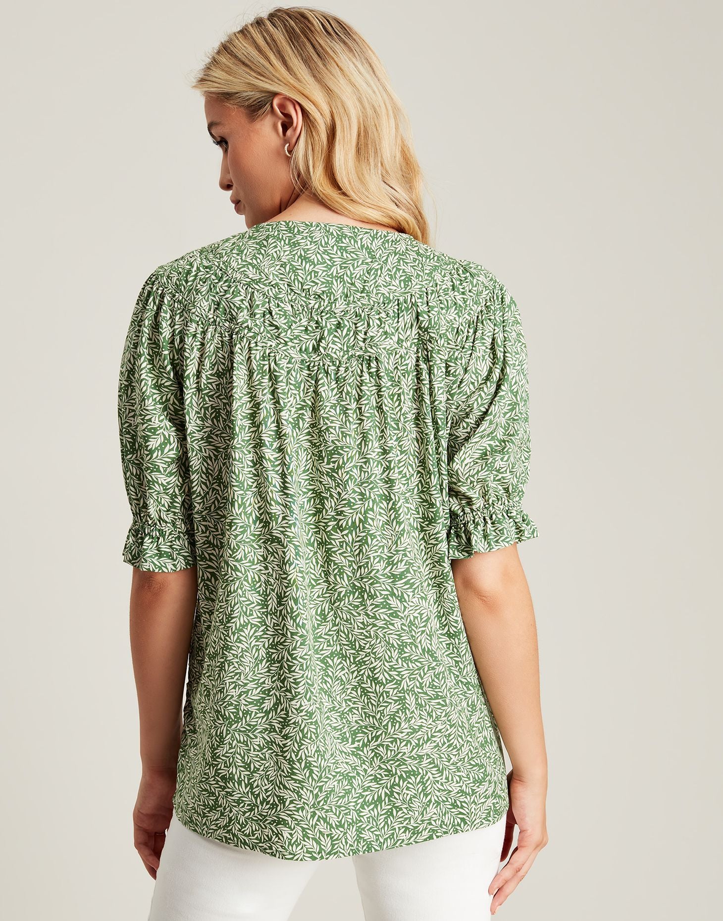 Eloisa Curved Yoke Blouse - Green Leaf Ditsy