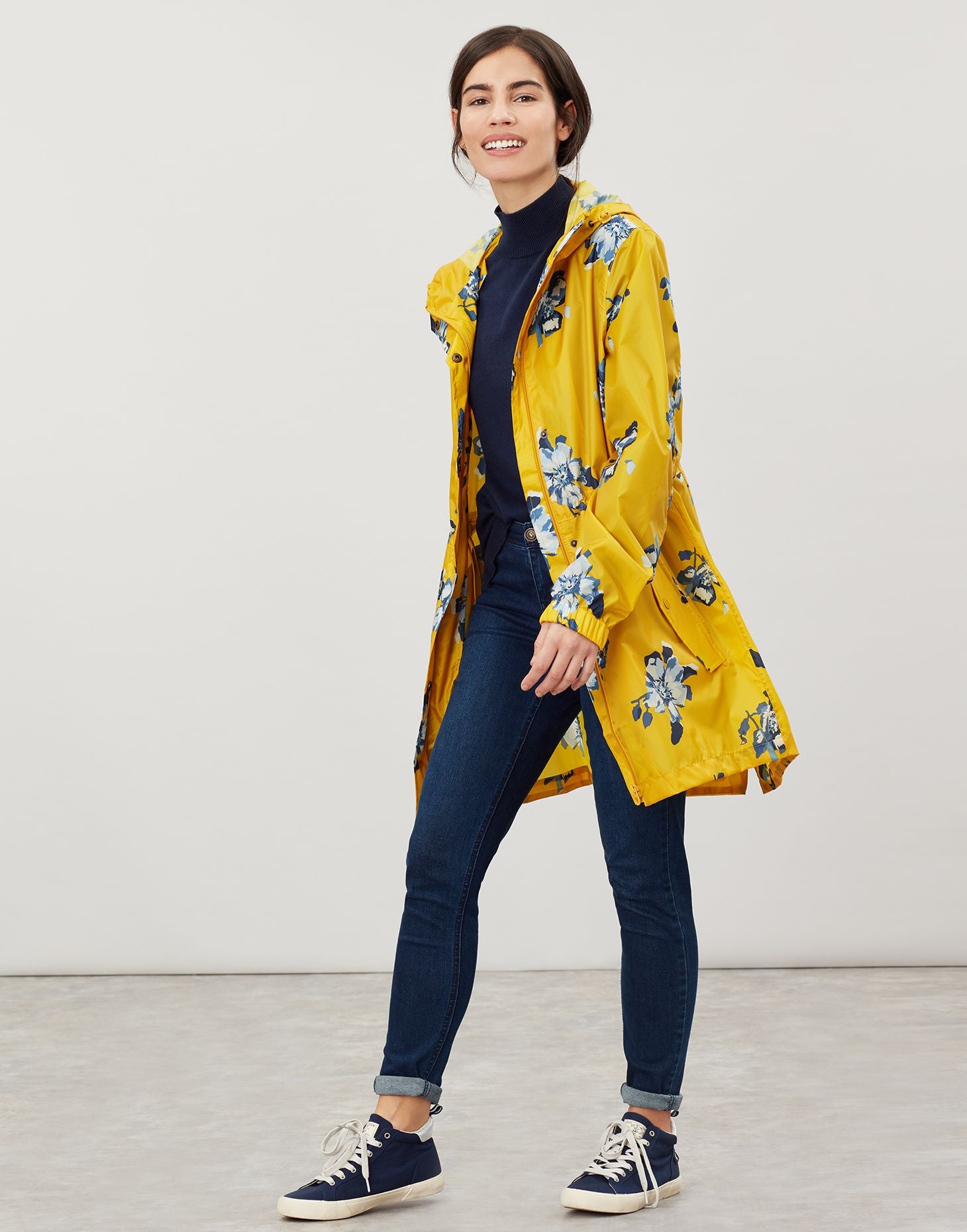 Golightly Printed Waterproof Packaway Coat - Gold Floral