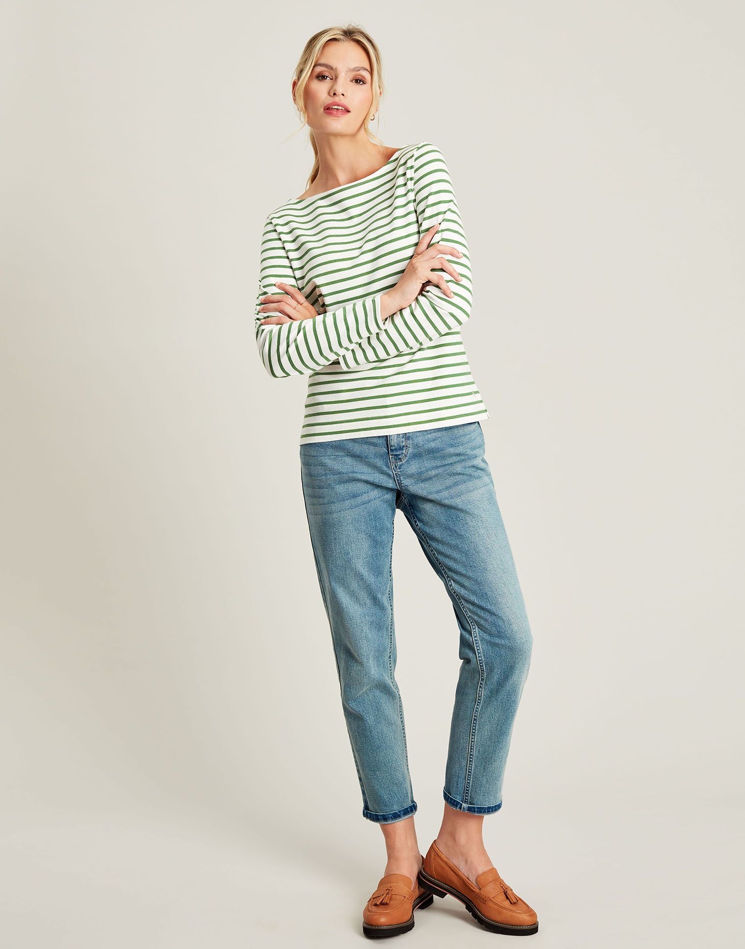 Harbour Long Sleeve Top - Green Stripe