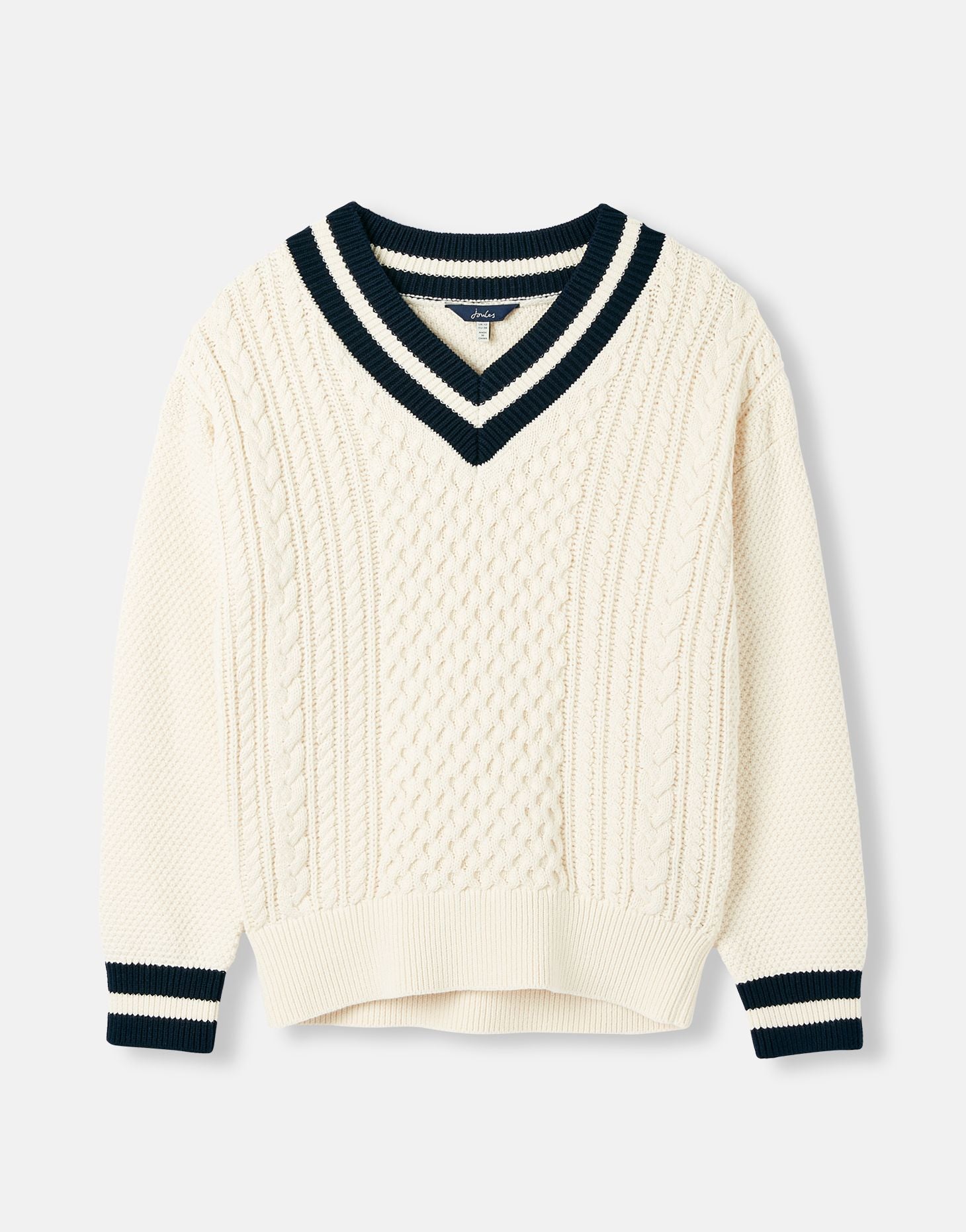 Dawson V-Neck Cricket Jumper - Cream Navy