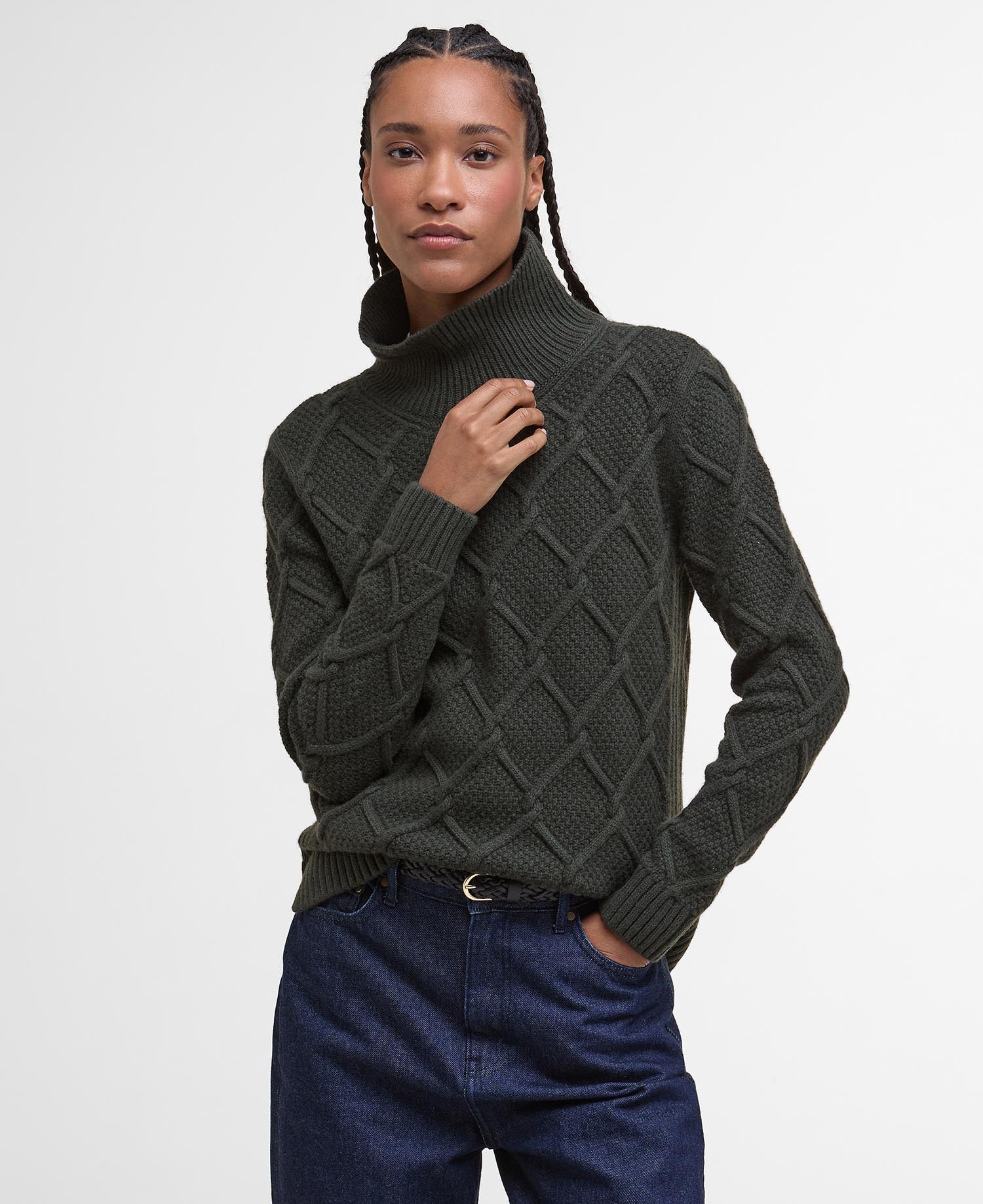 Burne Roll Neck Jumper - Olive