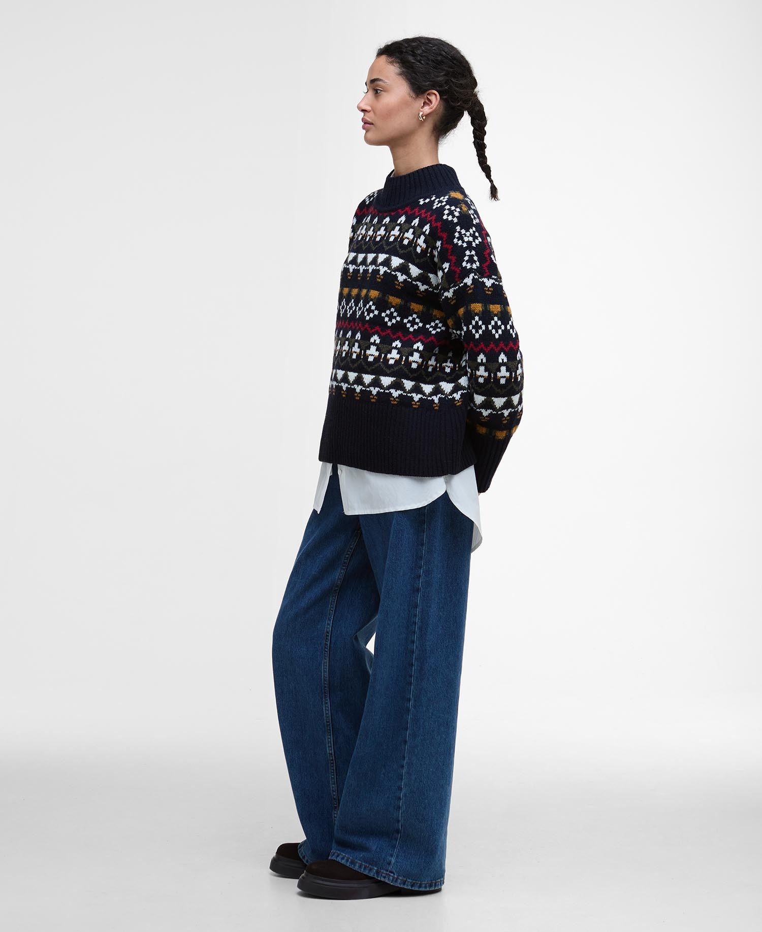 Larisa Fair Isle High-Neck Jumper - Navy
