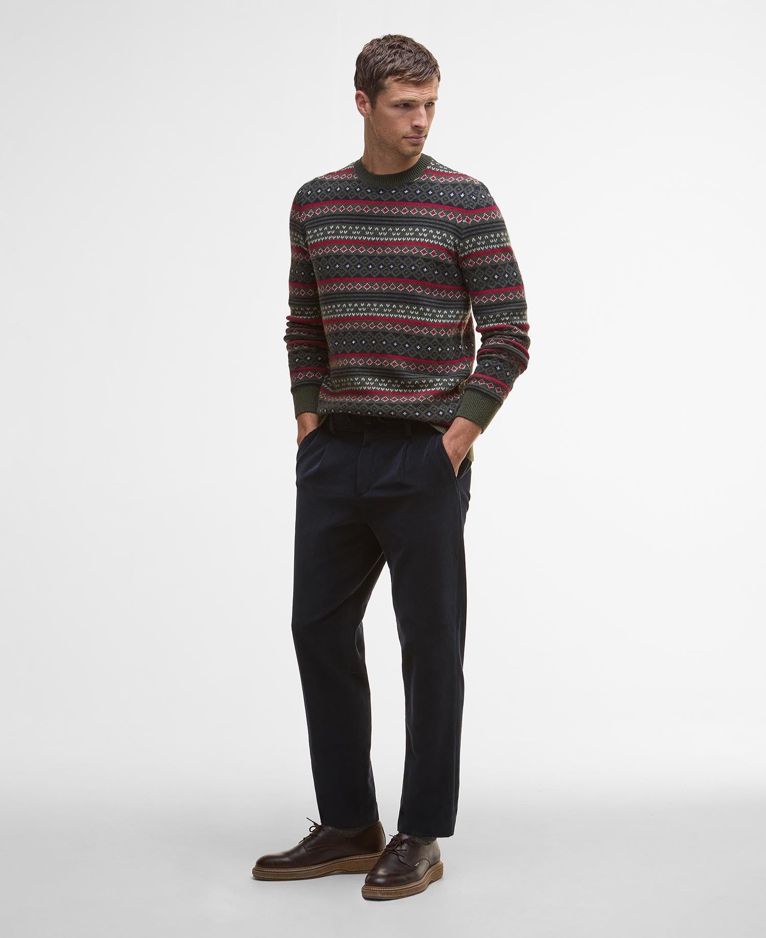 Easdale Fair Isle Crew Neck Jumper - Olive