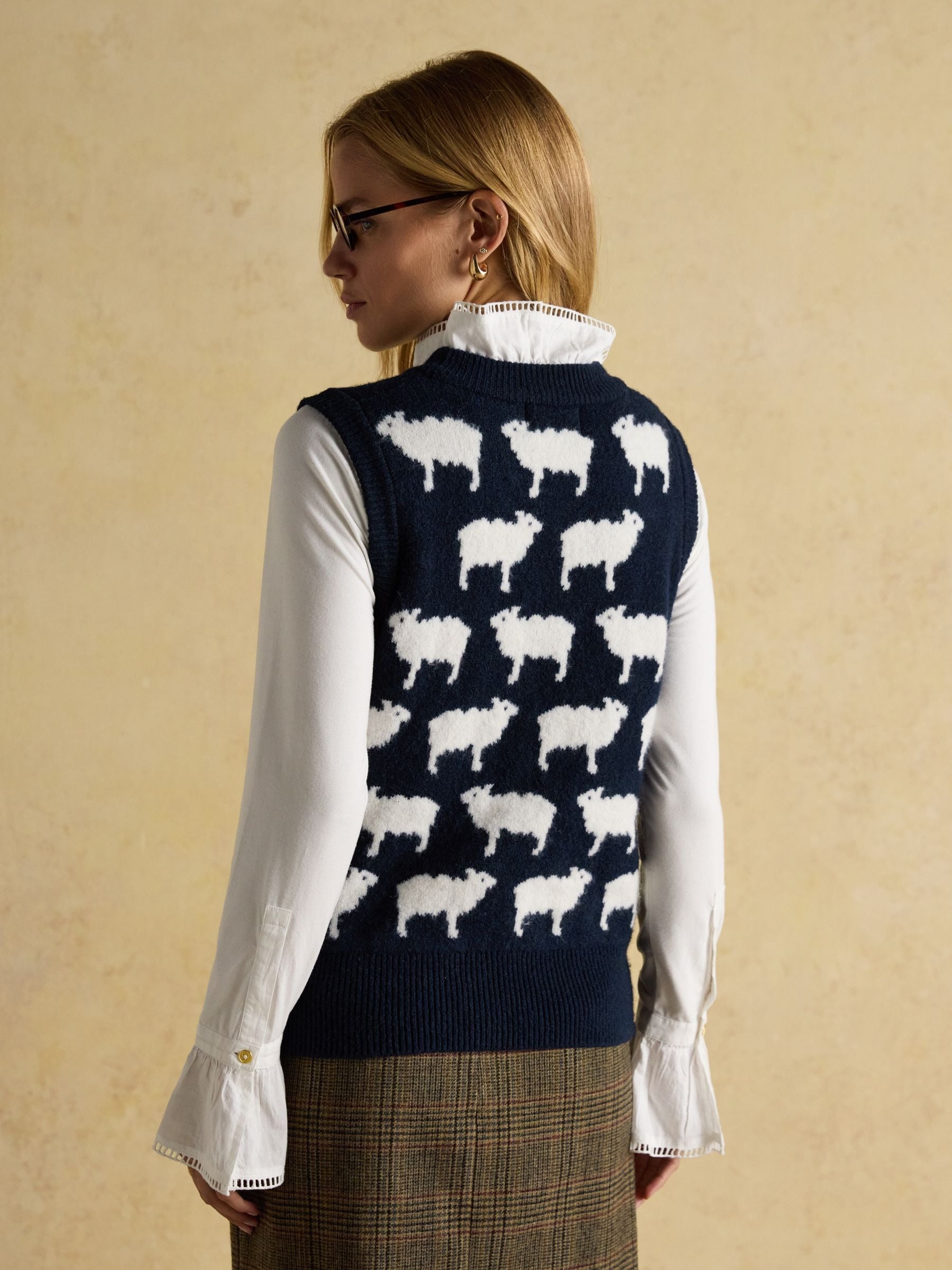 What The Flock Navy Intarsia Knitted Vest