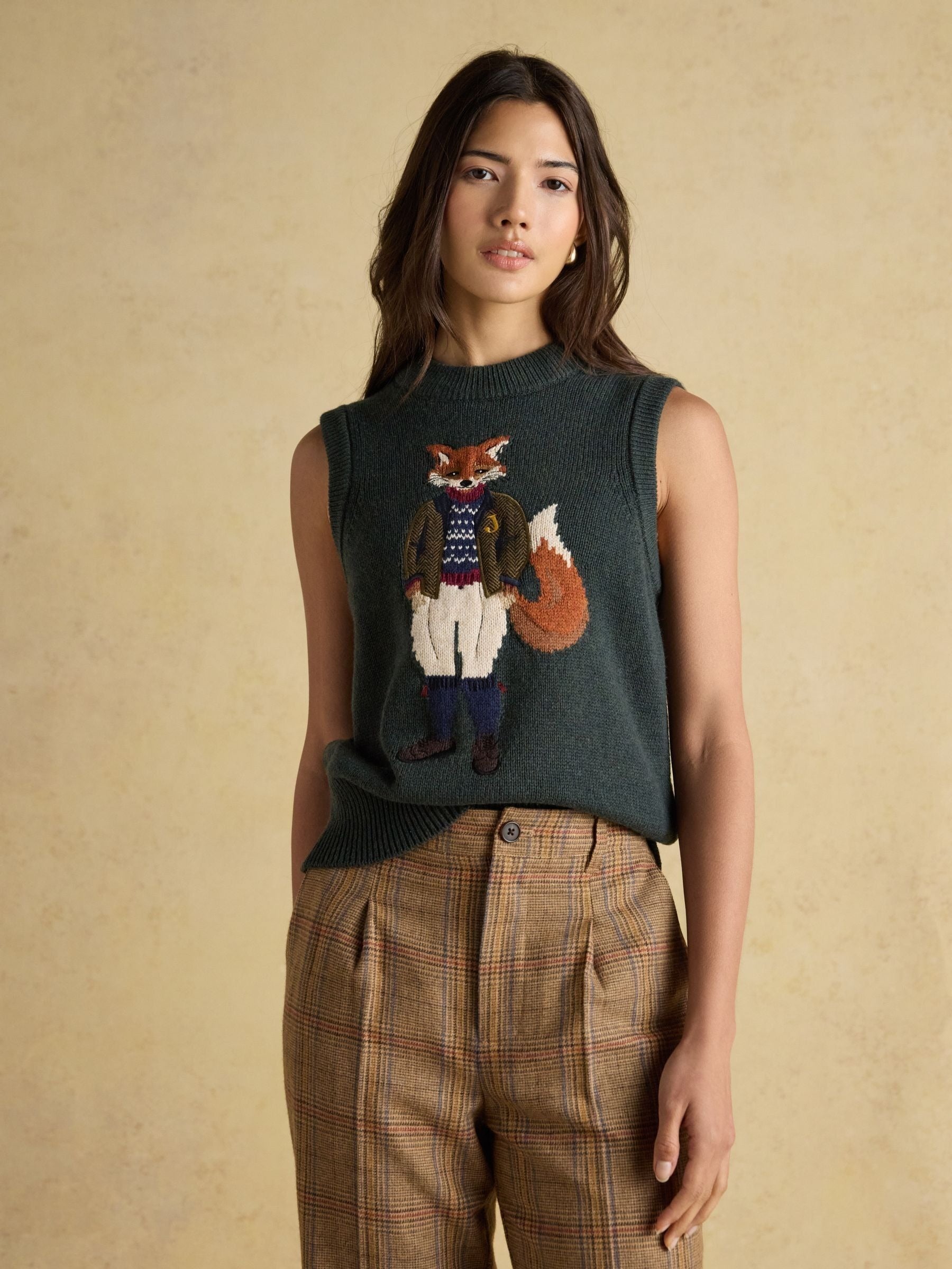 Jonty Green Intarsia Cotton Rich Knitted Vest