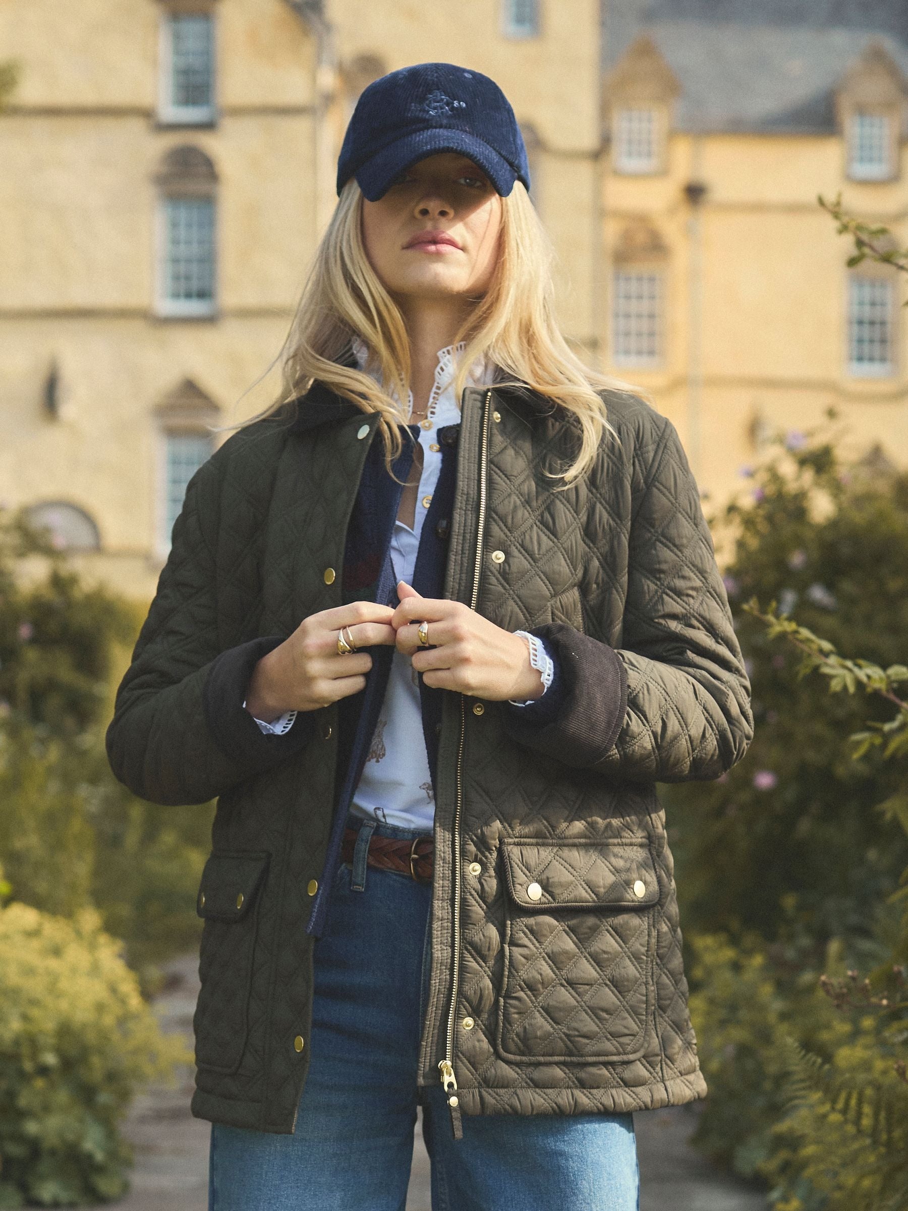 Beatrix Khaki Green Showerproof Diamond Quilted Coat